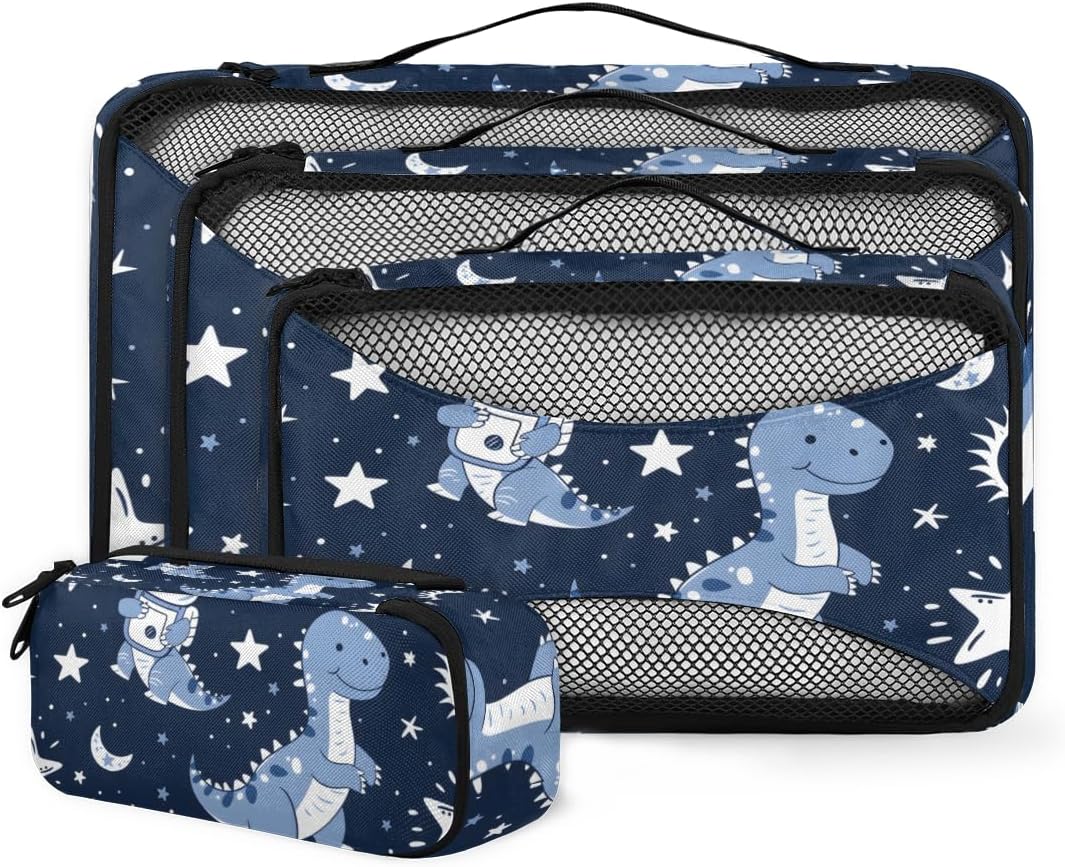 Dinosaur Moon Star Pattern 4 Set Packing Cubes Packing Cubes for Women Lightweight Travel Essential Bag Clothes Carry on Suitcase Bags for Accessories Essentials