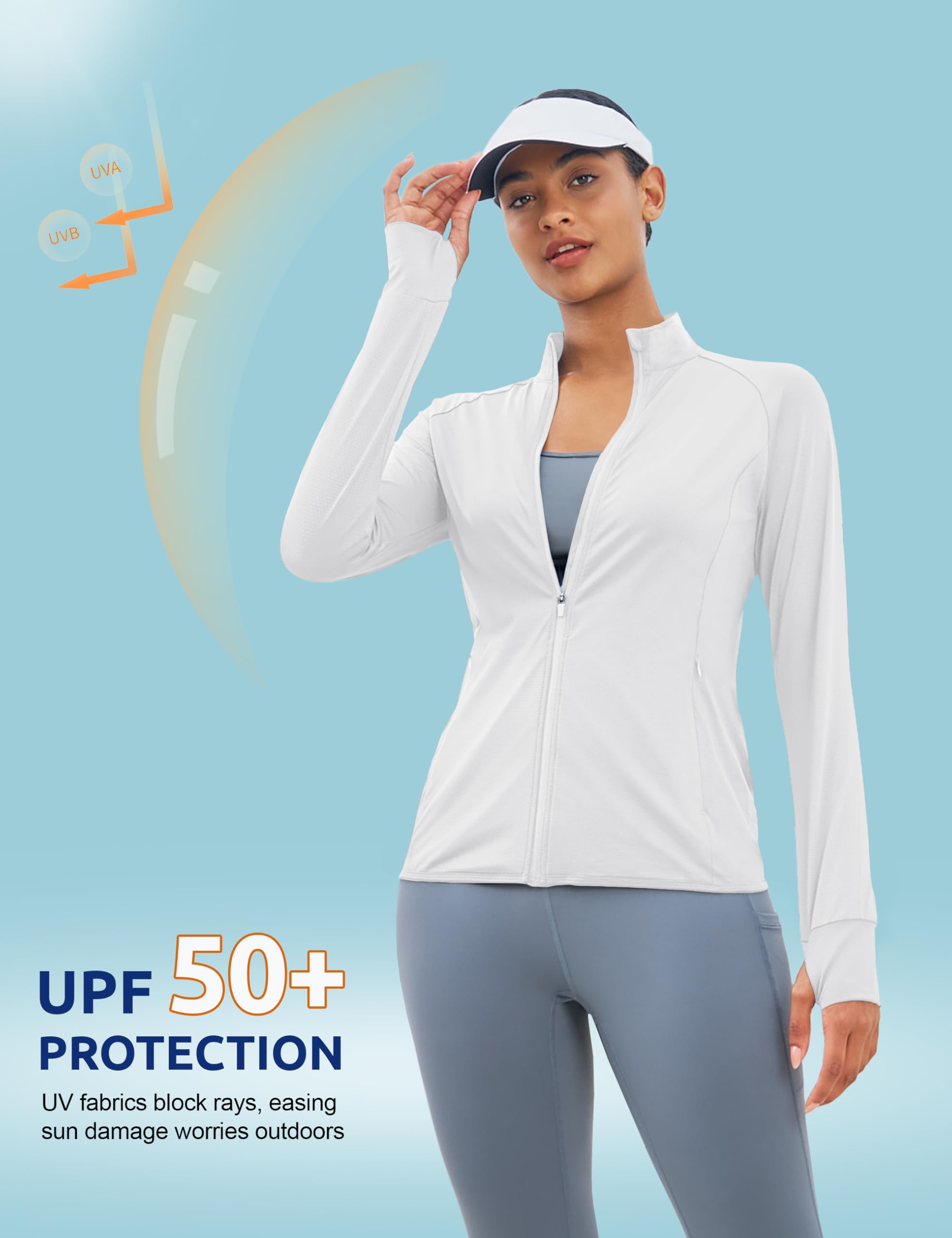 MAGCOMSEN Women's UPF 50+ Athletic Jackets Zip Up Lightweight Sun Protection Shirts with Thumb Holes Workout - 5