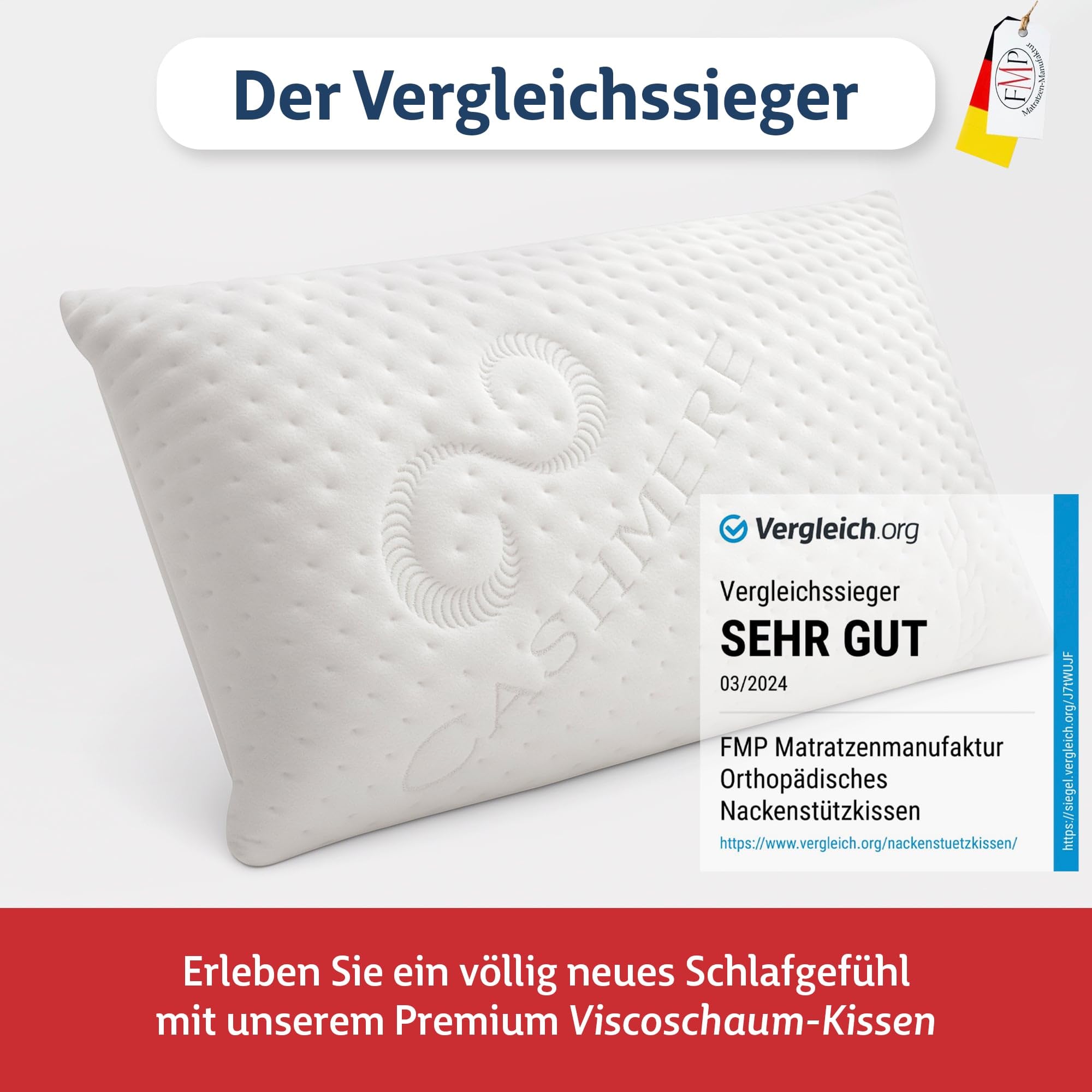 FMP Matratzenmanufaktur Orthopädisches Nackenstützkissen Viscoelastisches Kissen 8,5 cm hoch weiß