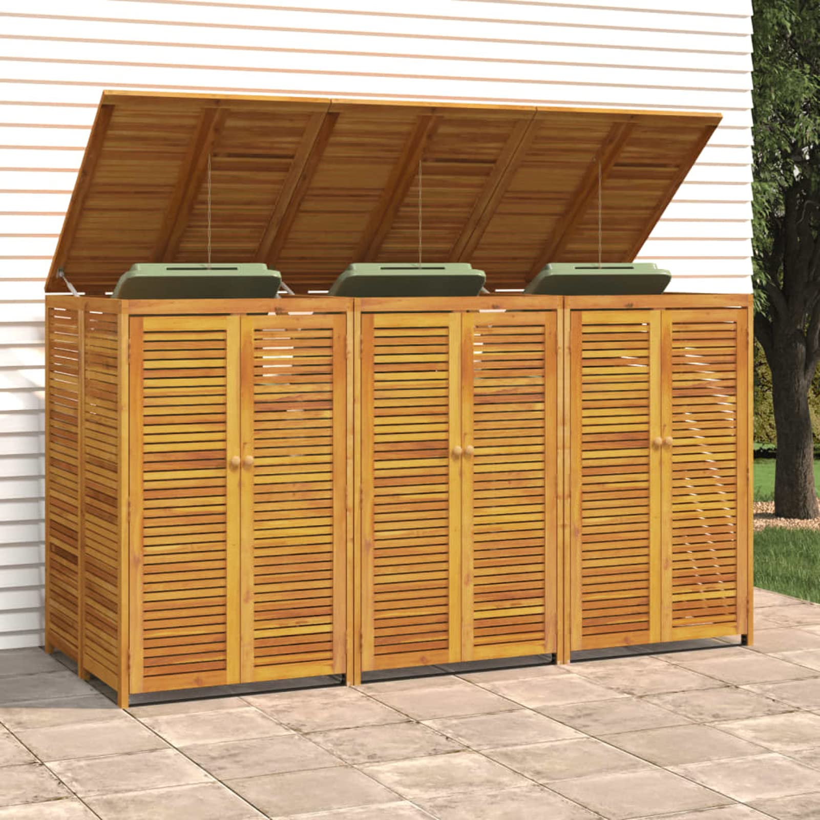 Mülltonnenbox 3 Tonnen Holz Mülltonnenbox 3er Mülltonnenverkleidung Mülltonnecontainer Mülltonnenbox Massivholz Akazie-3 Tonnen