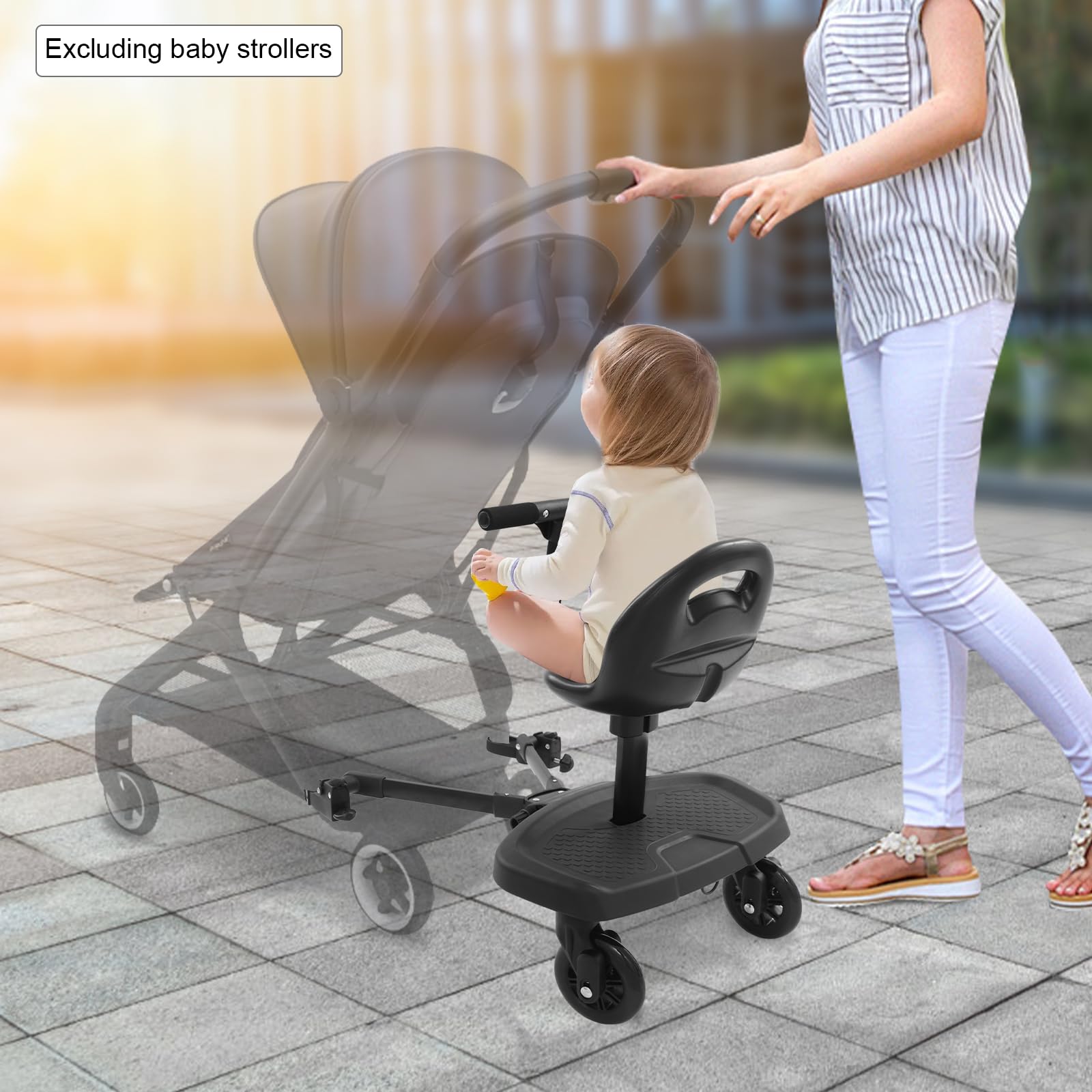 Buggy Board avec siège, portable, marchepied pour poussette, accessoire universel pour enfants de 2 à 6 ans, charge maximale : 50 kg
