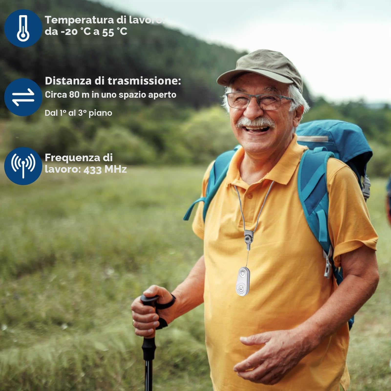 2 Pezzi Pulsante di Emergenza per Anziani 80M, Campanello per Anziani 5 Livelli di Volume 38 Suonerie, Wireless Pulsante di Chiamata Cercapersone Caregiver, Salvavita Anziani per Casa, Ospedale