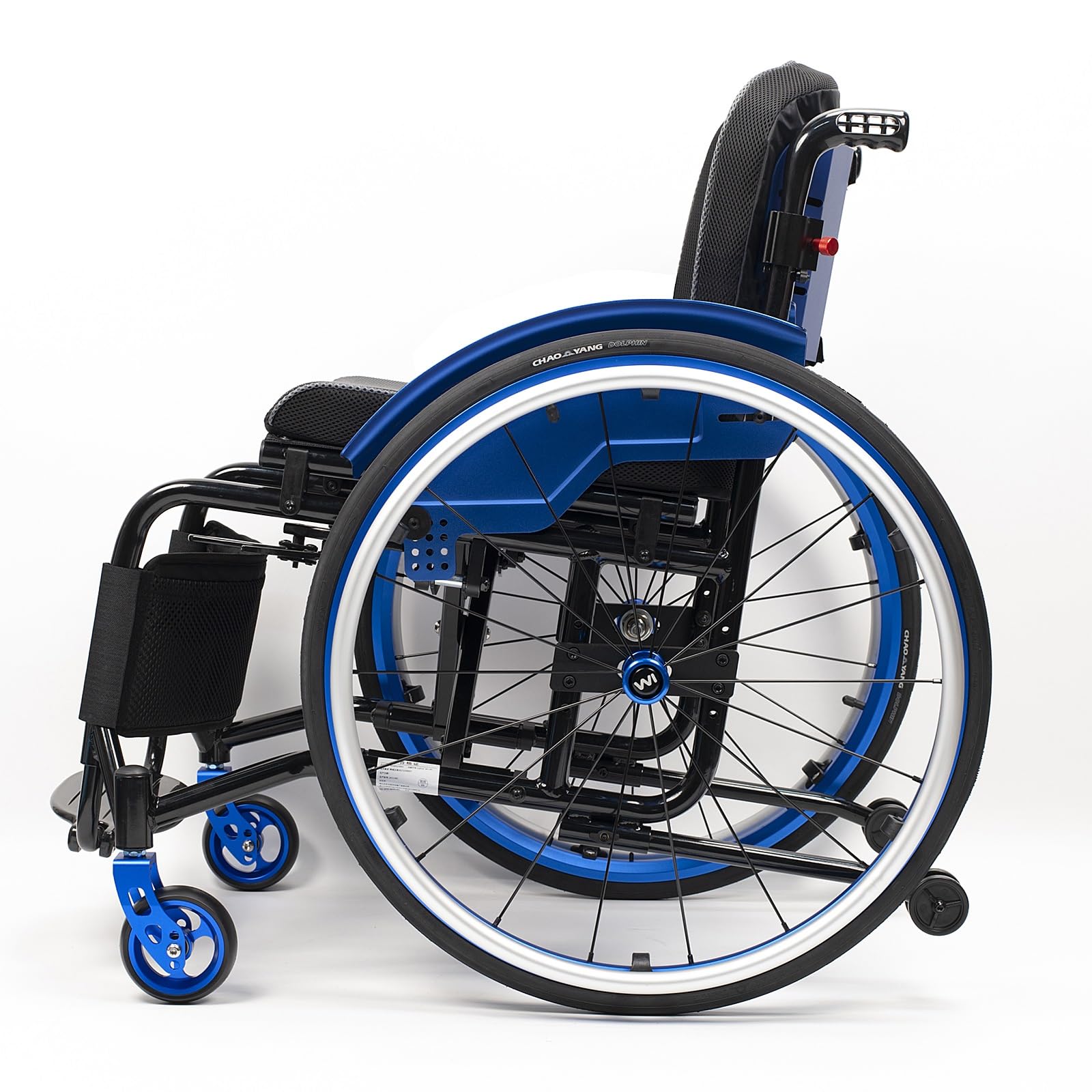 Silla de ruedas manual plegable autopropulsada de aleación de aluminio, silla de ruedas liviana for adultos, silla de ruedas deportiva con antivuelco, pesa solo 29 libras(Blue B,40cm/15.7in)