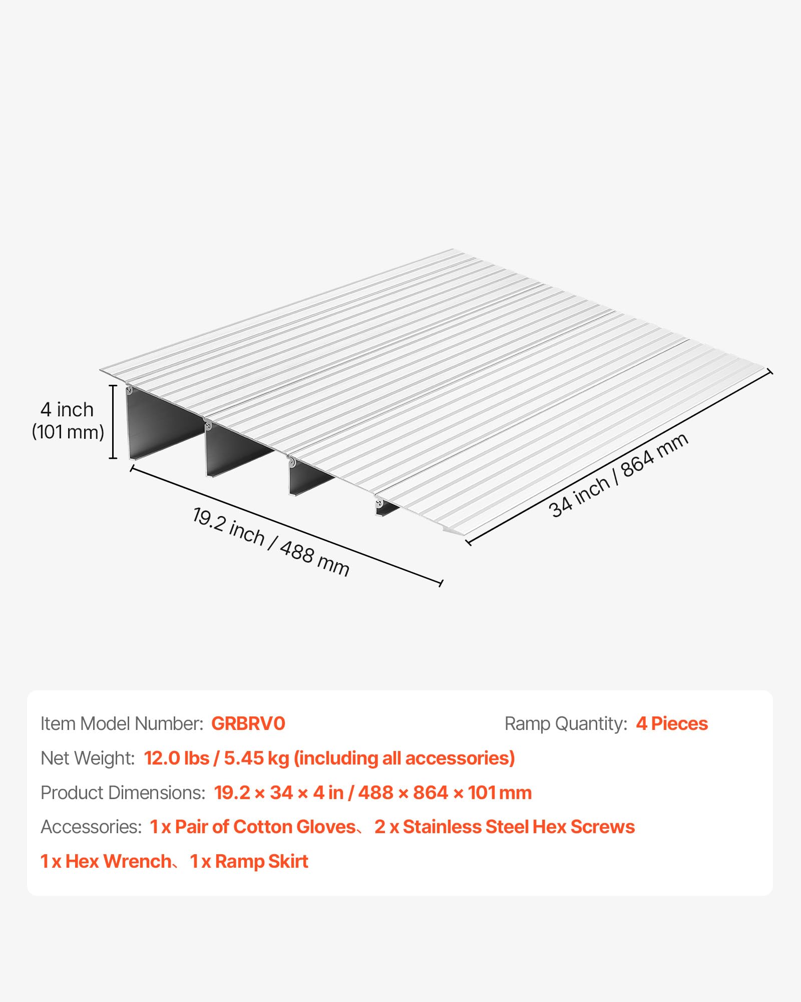 VEVOR Rampa progowa do drzwi, 550 x 865 x 115 mm, rampa dla wózków inwalidzkich ze stopu aluminium o nośności 360 kg, rampa do schodów domowych, do wózków inwalidzkich, skuterów, rowerów trójkołowych
