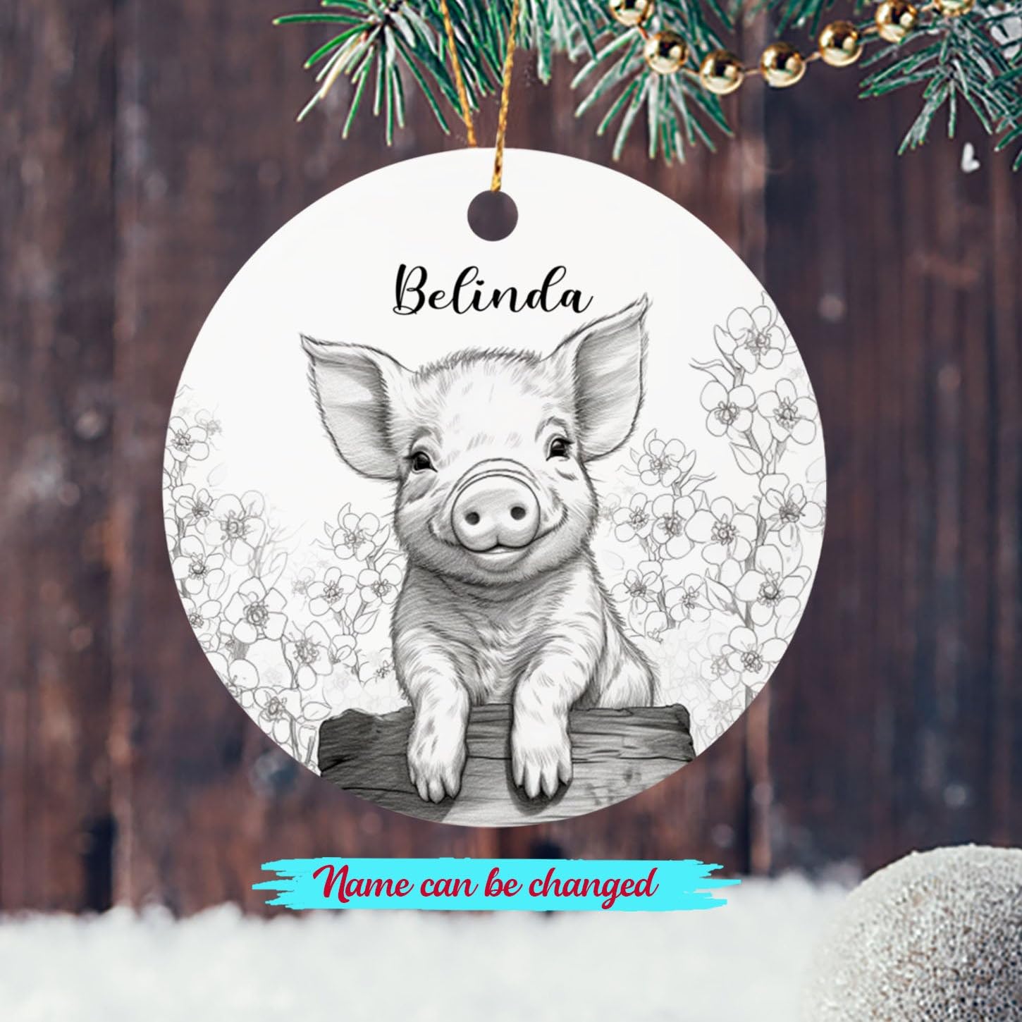 Personalized Pig Christmas Ornament Gift, Drawing Pencil Pig Ornaments Gifts for Men Women Pig Lovers, Cute Pig Ornament Christmas 2025, Customized Name Pig Lover Ornaments Keepsakes Xmas Tree Gift