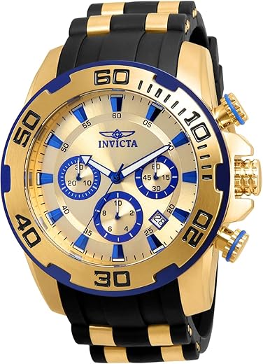 Invicta Silicone Pro Diver Analog Gold Dial Men Watch-22308, Silver Band