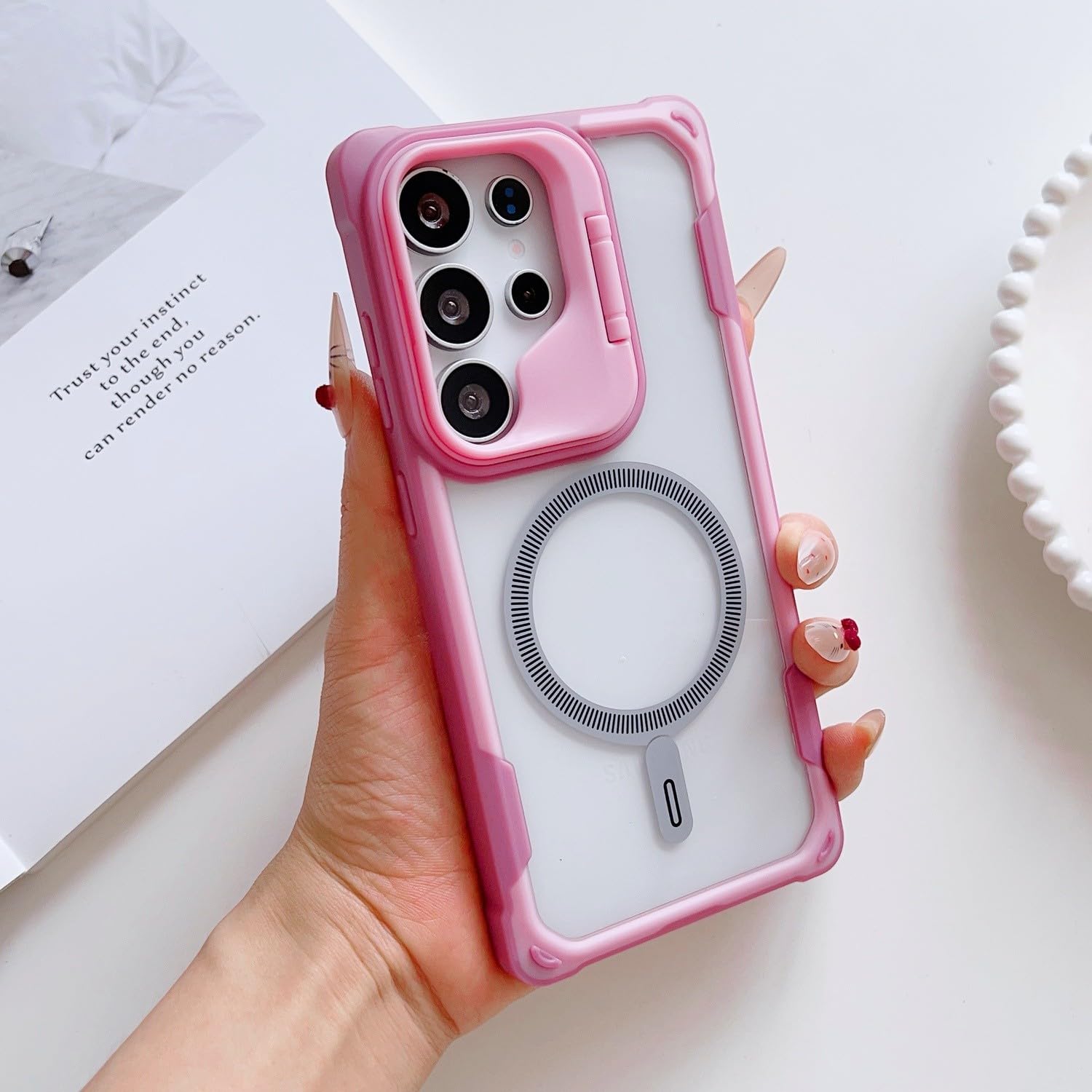 Coque antichoc Samsung S24 Plus rose avec béquille transparente intégrée - 8