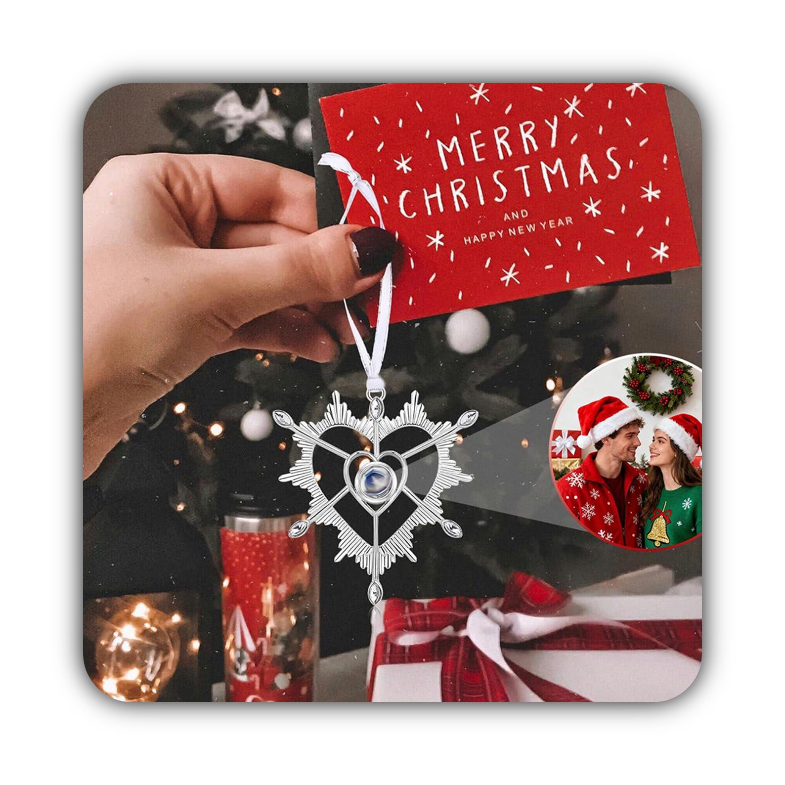 Personalizzato fiocco di neve albero di Natale ornamenti Decoration 2025, su misura Projection foto commemorativo