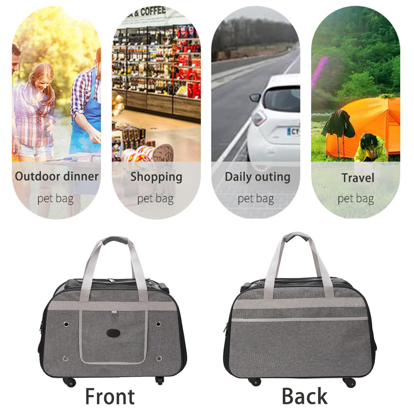 Mochila de Viaje para Mascotas con Asa Telescópica, Transportador de Viaje para Mascotas con Ruedas, Mochila para Gatos y Perros Pequeños de Viaje