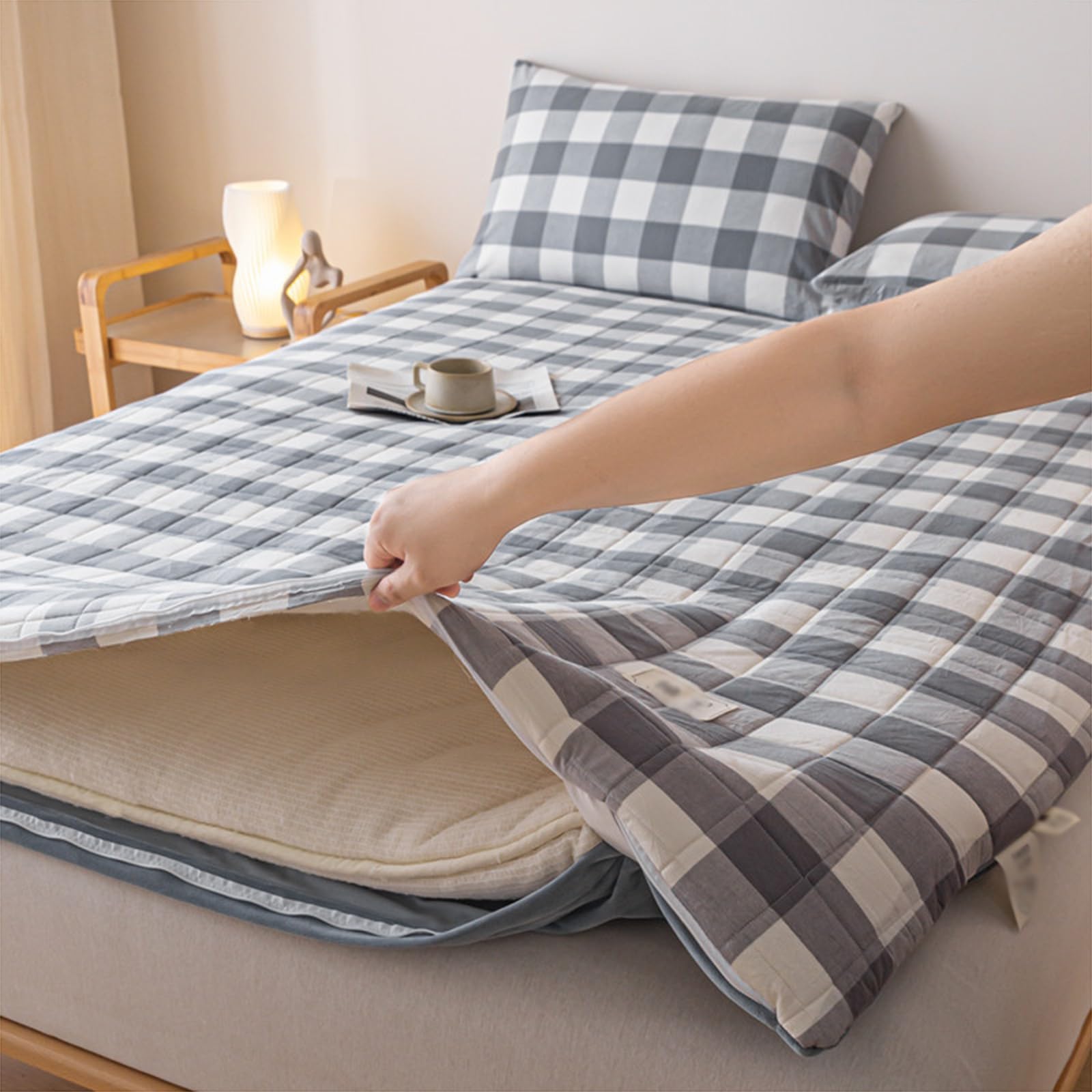 Dwustronny materac futon 180 x 200 cm – przenośna zwijana podkładka do spania, zdejmowana i nadająca się do prania, idealna na kemping, sofę, łóżko, pokoje gościnne, pomieszczenia mieszkalne, wygodne