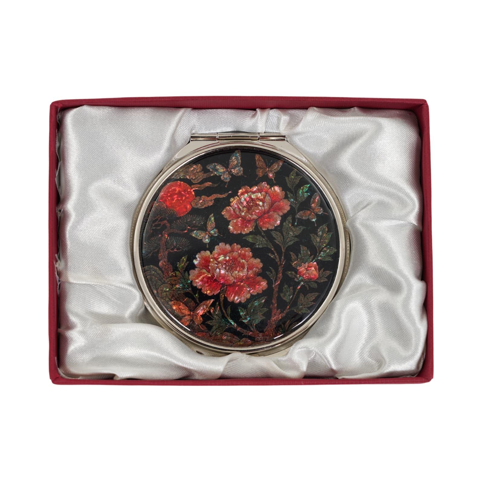 February Mountain Mother of Pearl Compact Mirror – Dual Magnification Gift for Women, Mom, Sister – Birthday or Christmas Idea (1, Peony&amp;Butterfly)