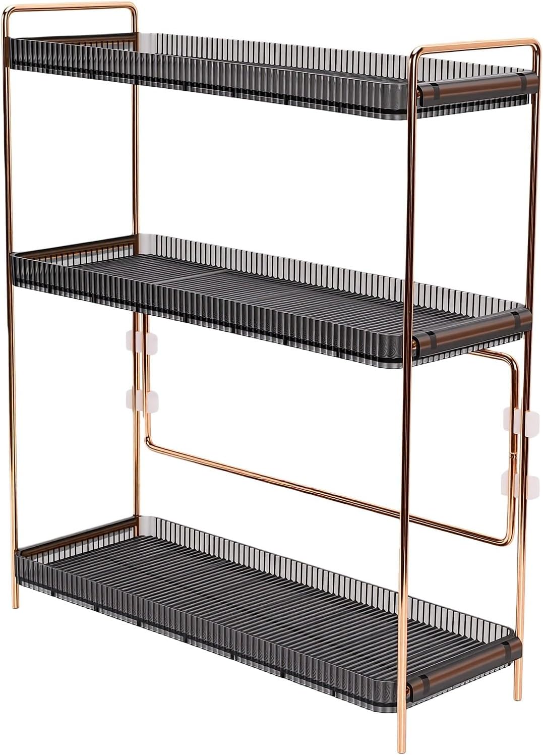 Makeup Organizer, 3 Tier Skincare Organizer Perfume Display Shelf Vanity with High Carbon Steel PET Rose Gold Black for Bathroom Kitchen Countertop Storage