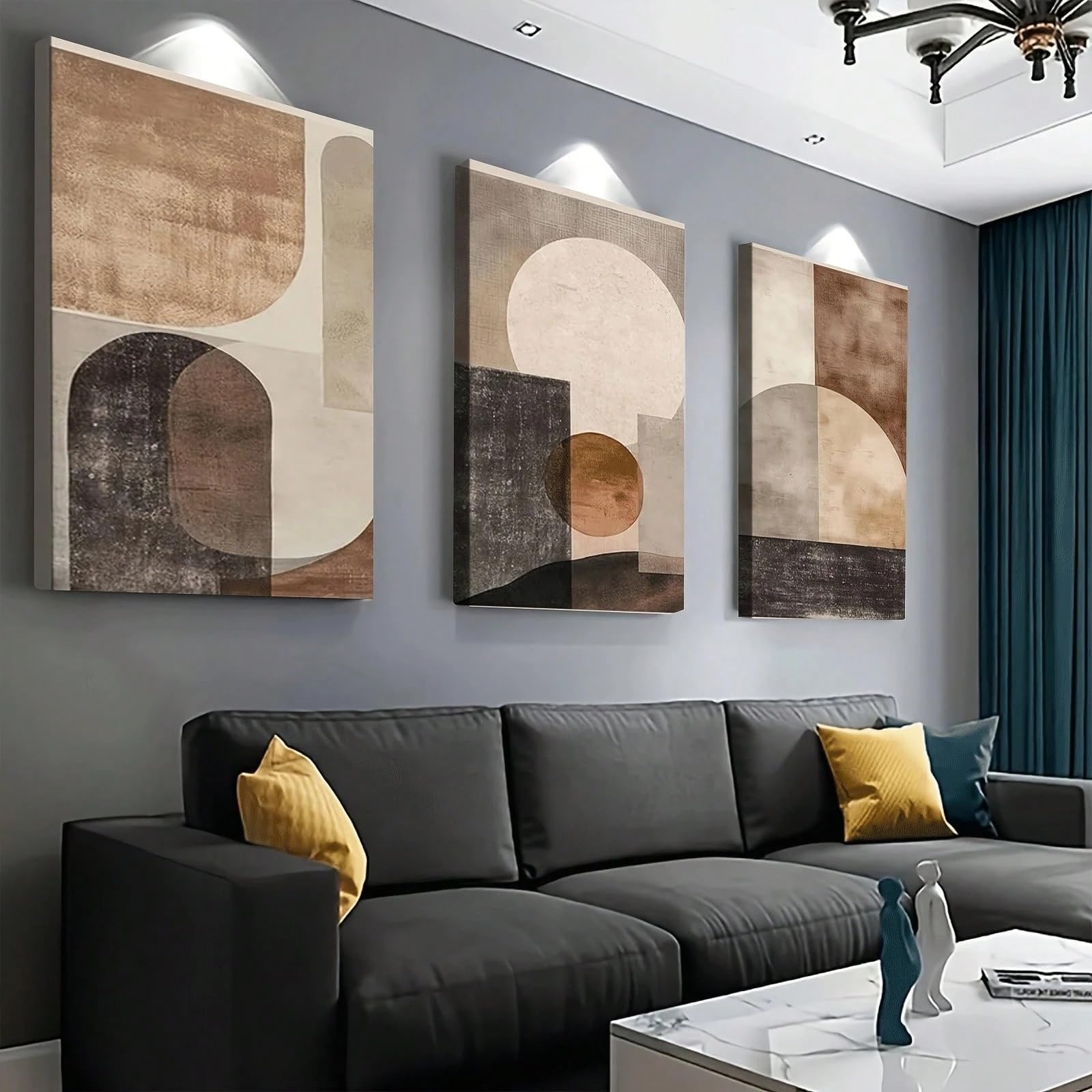 IXEHOH Art Mural Abstrait Géométrique pour Maison Moderne, Ensemble de 3 Tableaux Abstraits Modernes pour Salon, Art Mural Minimaliste Tons Neutres pour Bureau, Décoration Murale Esthétique 50x70cmx3
