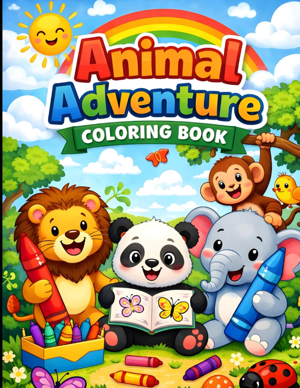 Animal Adventure Coloring Book for Kids: Fun and Easy Animal Coloring Pages for Kids Ages 3–6 | Cute Cartoon Animals to Spark Creativity and Early Learning