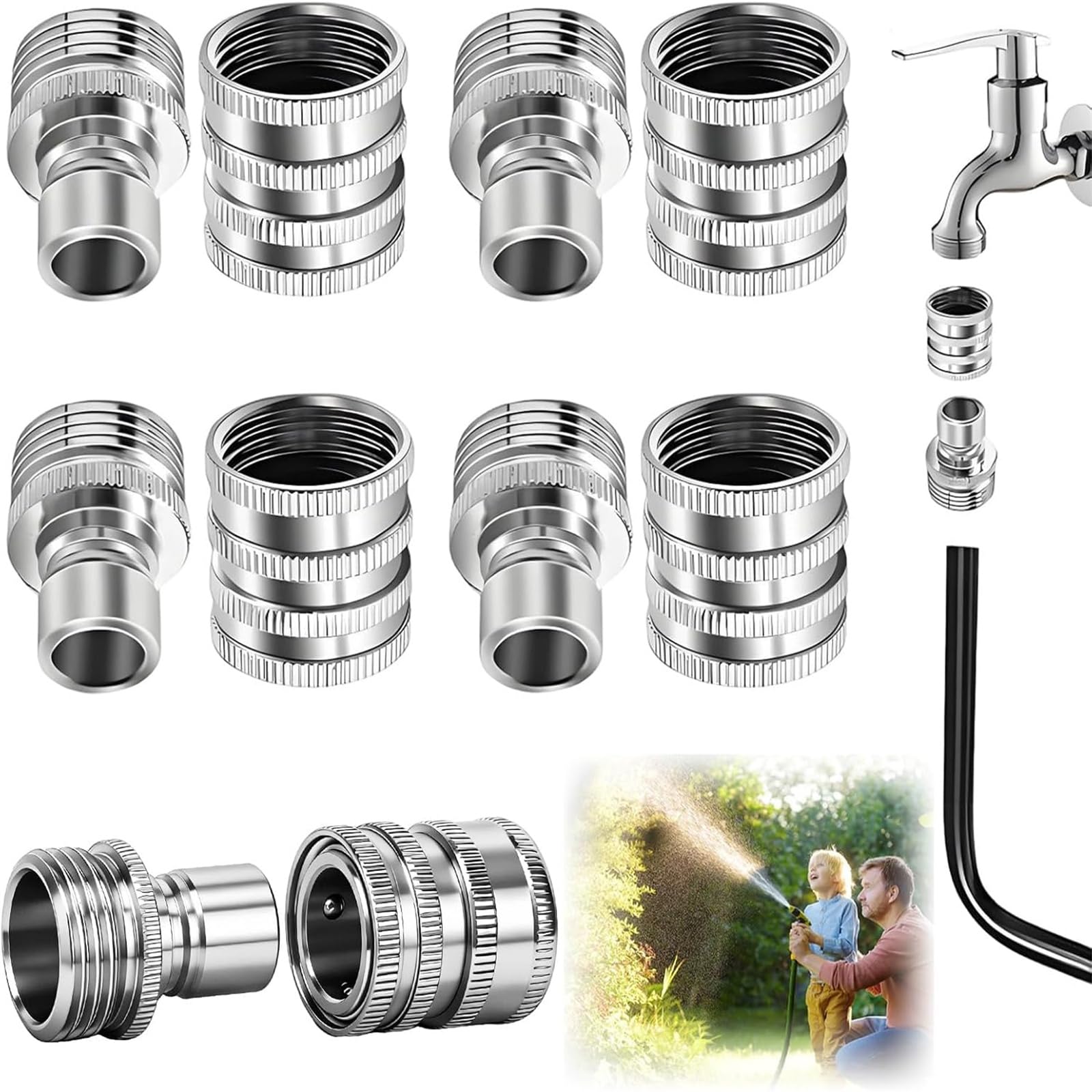 Raccordi per connettori a sgancio rapido per tubi da giardino da 10 Adattatore da giardino da 1/2 a 3/4 pollici Raccordi robusti per impieghi gravosi in acciaio inossidabile