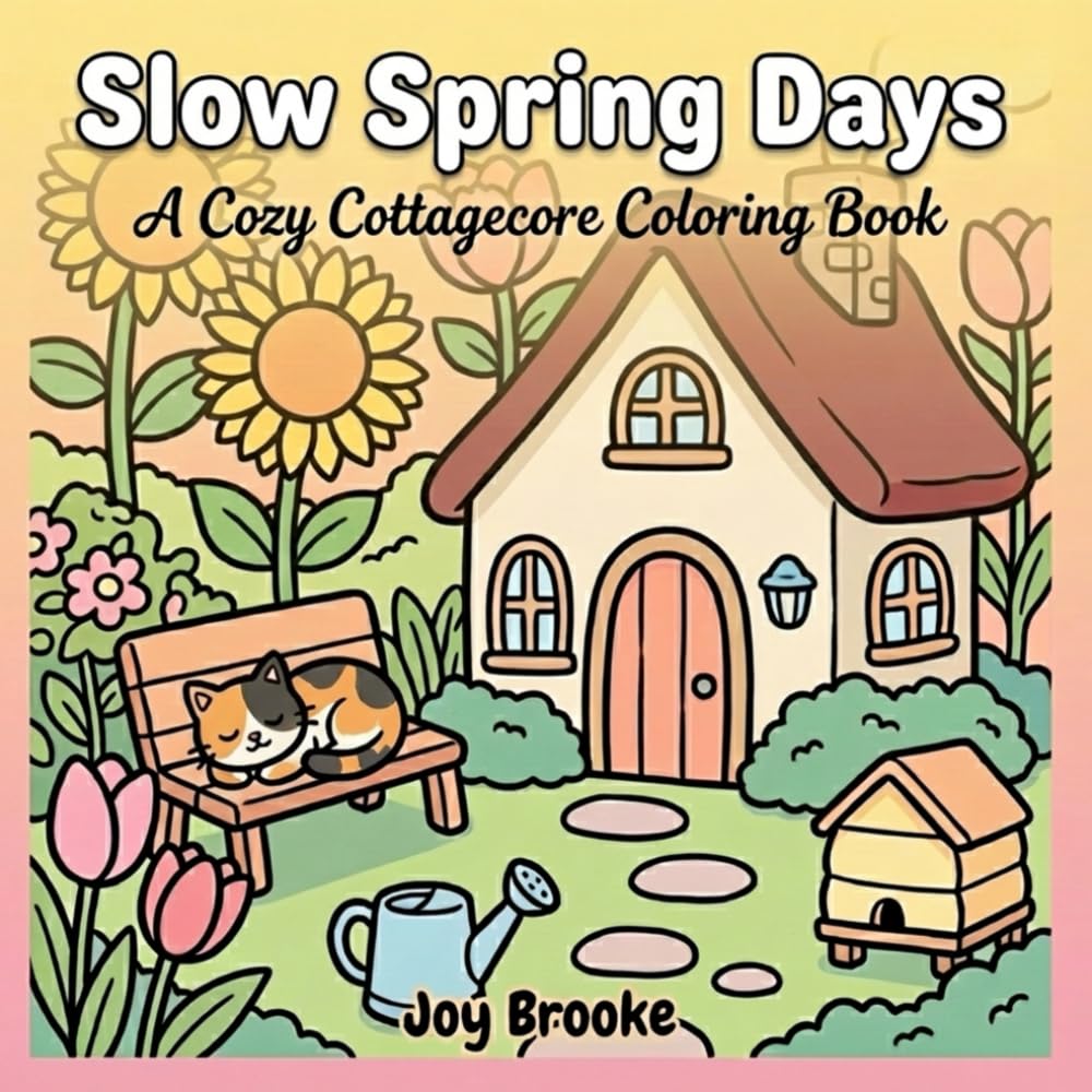 Slow Spring Days: A Cozy Cottagecore Coloring Book: Relaxing Spring Coloring Pages with Cozy Cottages, Flowers, and Peaceful Garden Scenes (Joy Brooke Coloring)