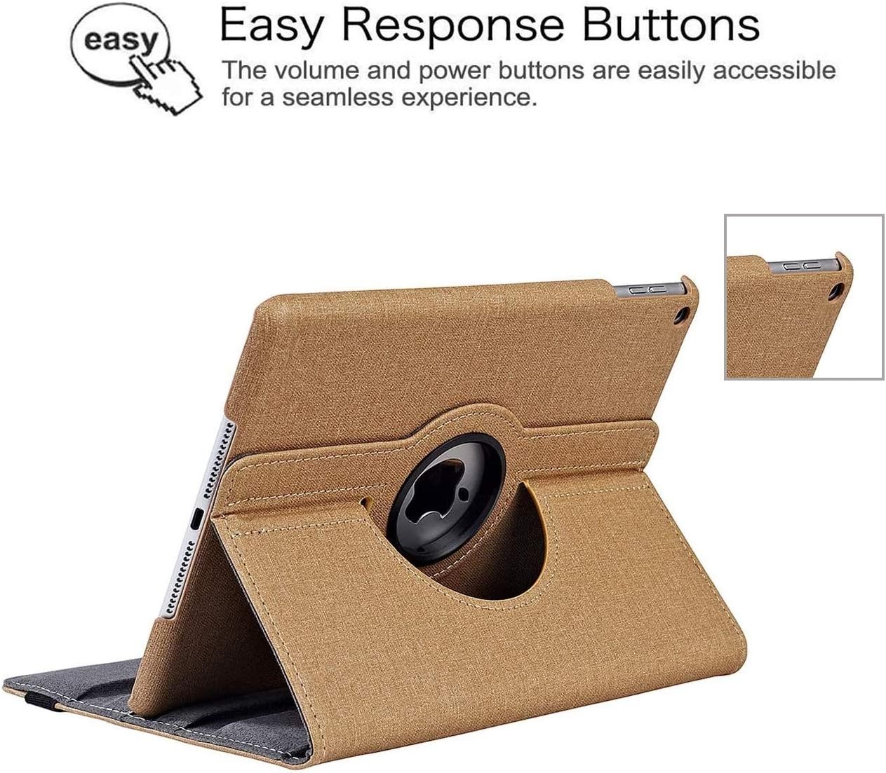 iPad 10.2" Case 9th Generation (2021) 2020 iPad 8th Generation Case / 2019 iPad 7th Generation Case, 360 Degree Rotating Stand Smart Case Protective Cover with Auto Wake Up/Sleep (Khaki)