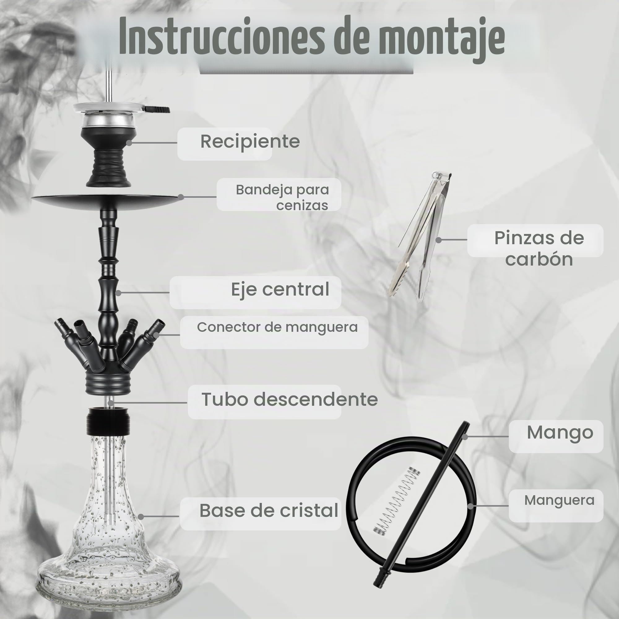 HOOKAH Narguile Conexiones Narguile Mediano de Aluminio y Tubo de Cuero, Narguiles Mangueras y Mangos con Cabeza, Chisha Bowl (Negro)