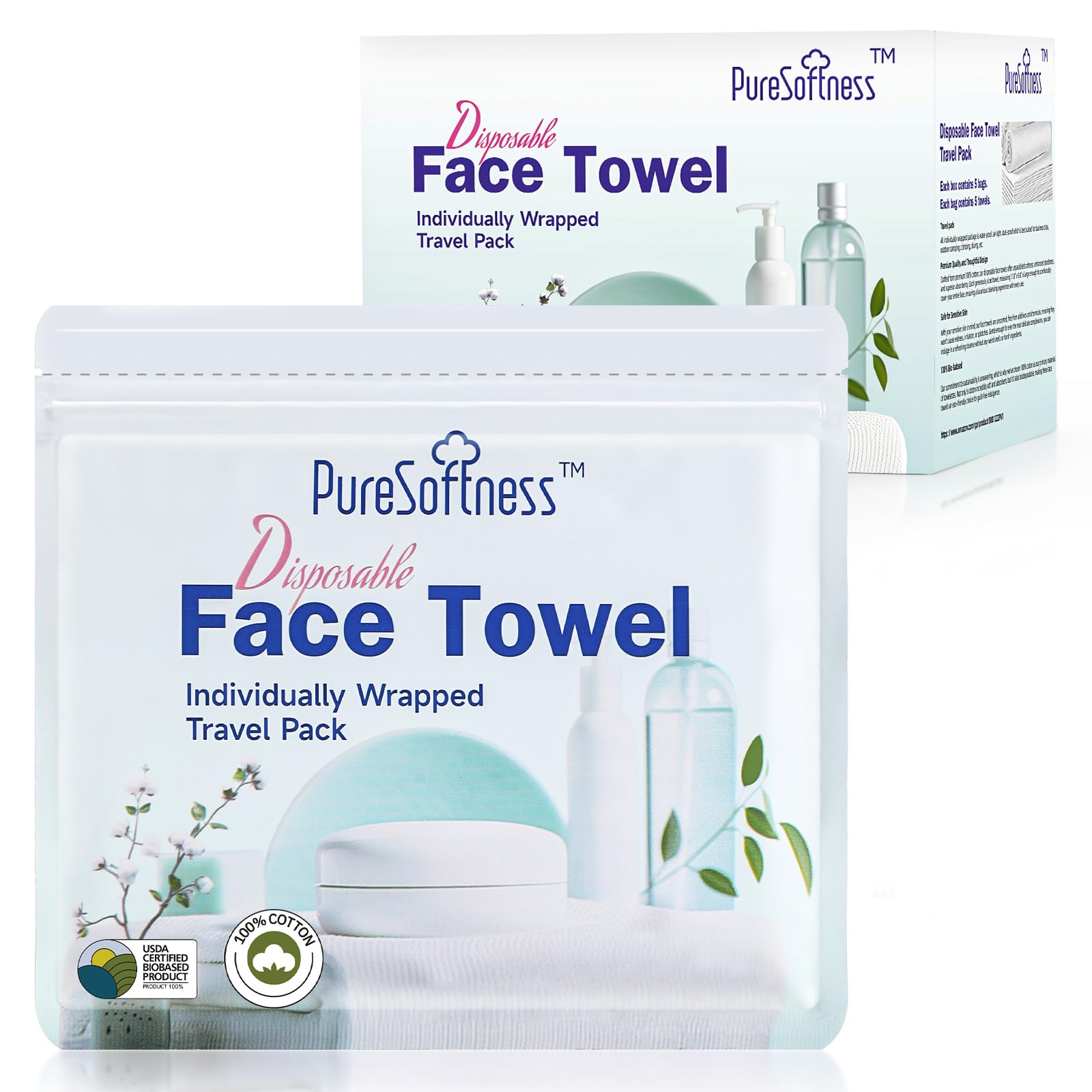 Travel Pack Disposable Face Towel Individually Packed Each Re-sealable Bag Contains 5 Dry Towels Makeup Remove and Face