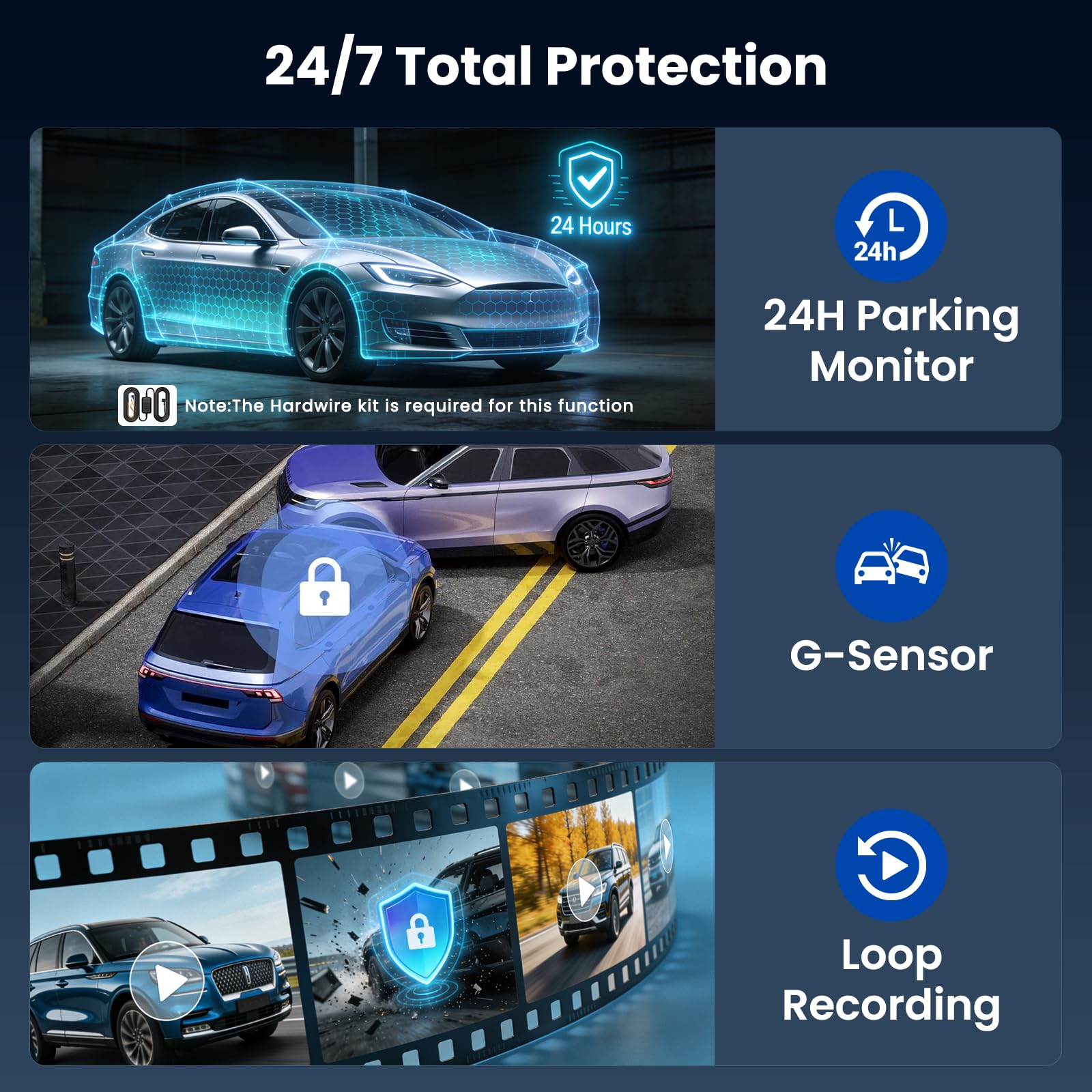 Specchio Retrovisore Auto 10 pollici Touchscreen, Posteriore e anteriore 2K Mirror Dash Cam Specchietto Retrovisore con Scheda 64 GB, Visione notturna grandangolare 150°, ADAS/GPS/G-Sensore