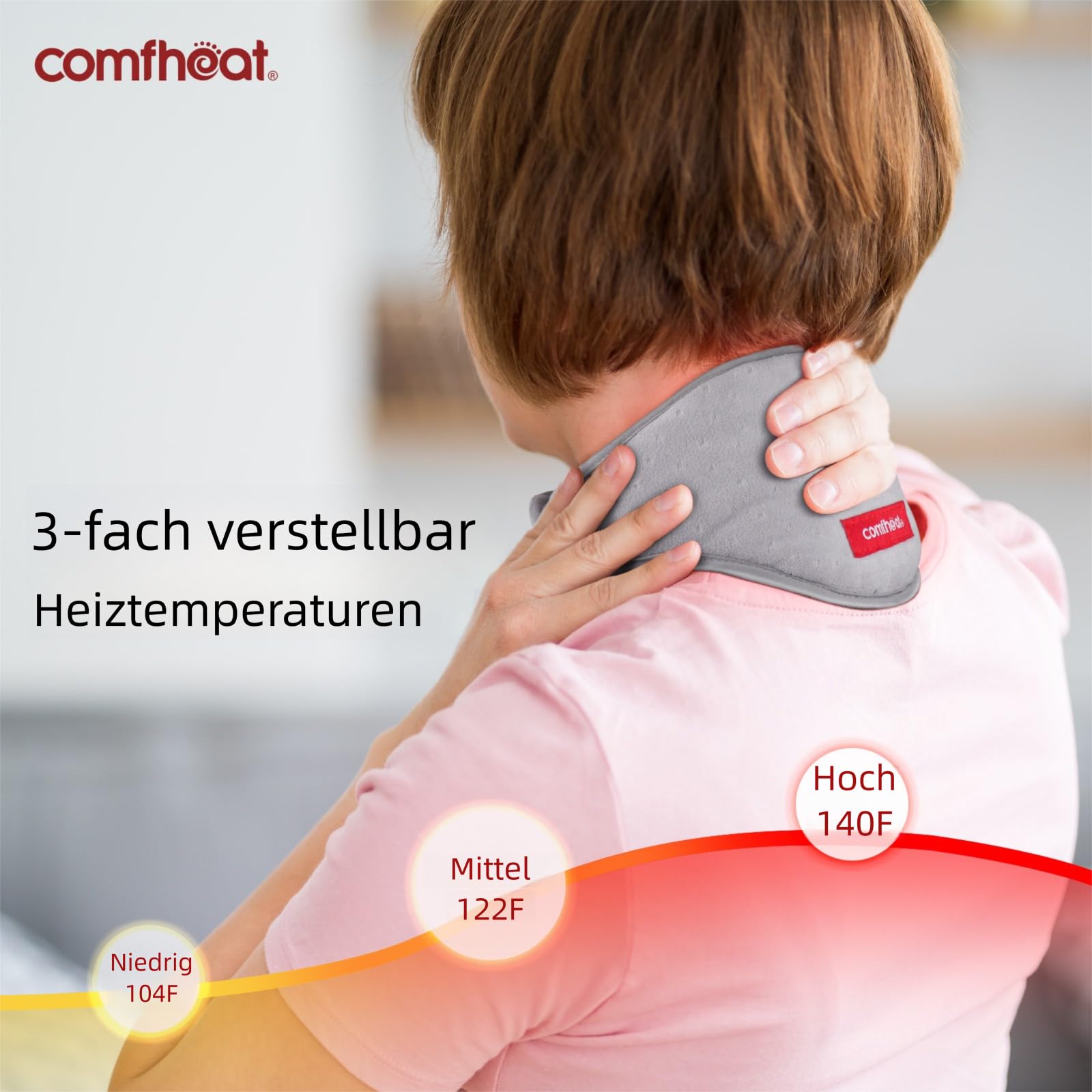 Nacken-Heizkissen mit Vibrationsmassage zur Linderung von Nackenschmerzen, USB beheizter Nackenwickel, weicher Nackenwärmer gegen Schmerzen und Steifheit, 3 Stufen Wärme & Massage, Auto-off