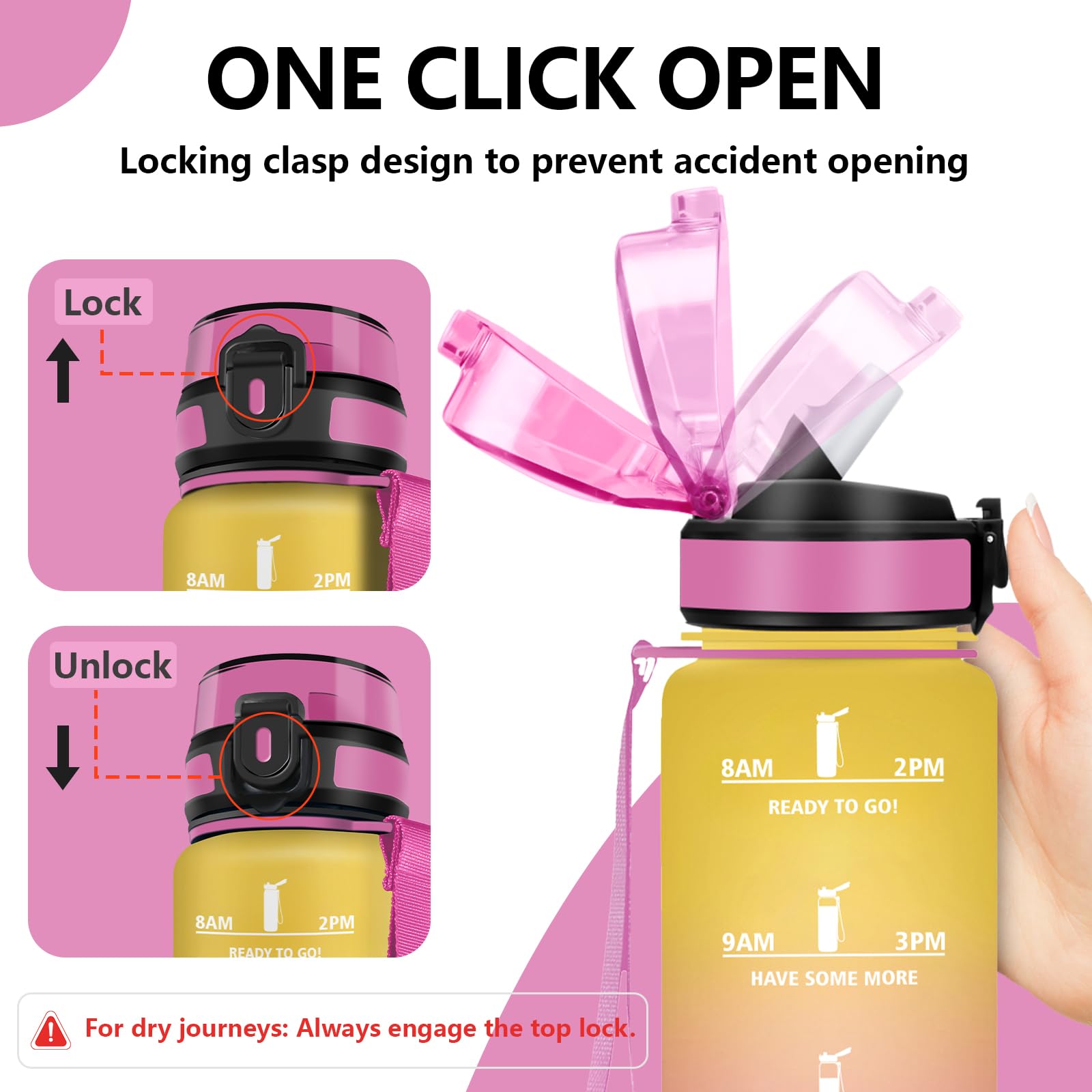 Grsta Borraccia 1 litro, A Prova di Perdite Borraccia Palestra, Bottiglia Motivazionale, con Cannuccia, Borracce con Indicatore del Tempo per Escursionismo, Ufficio, Corsa