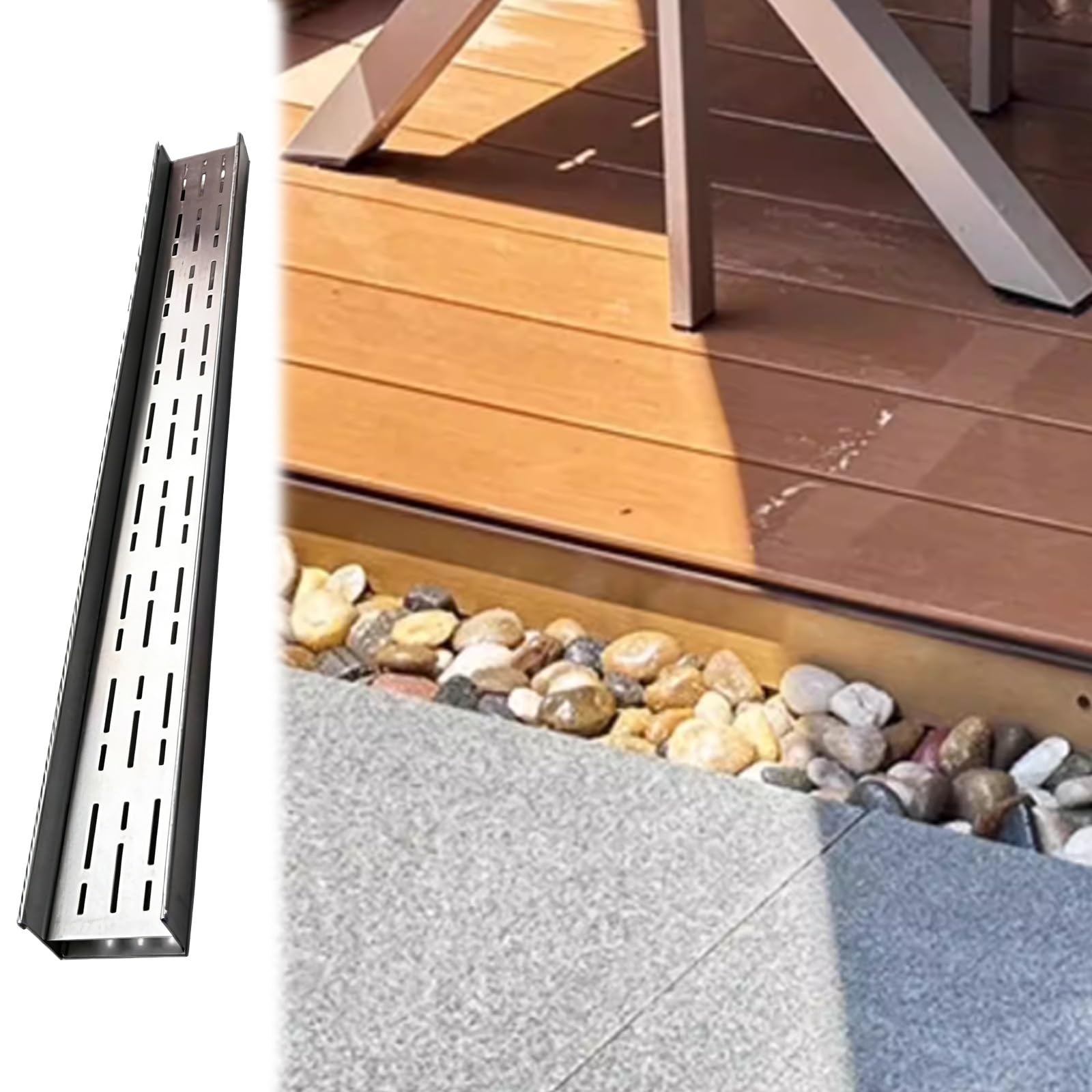 Canaleta de Drenaje Oculta, canaleta de Acero Inoxidable de Alta Resistencia, 2,4 cm de Ancho x 1 m de Largo, Zanja Estrecha para Patio, césped y Pistas Deportivas.