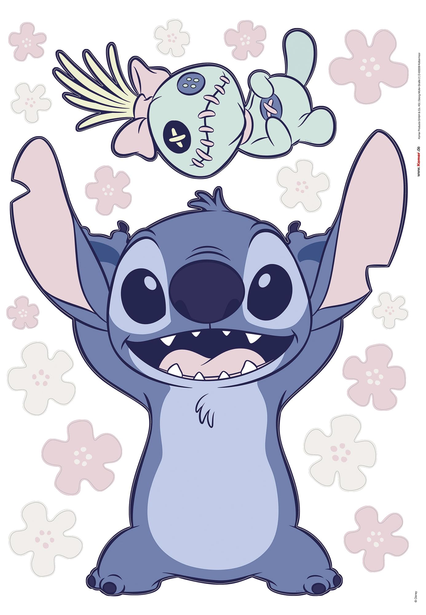 Komar Tatuaż ścienny - Disney Lilo and Stitch Lifesize - rozmiar 50 x 70 cm - naklejka ścienna, pokój dziecięcy, dekoracja ścienna, niebieski, zielony, różowy