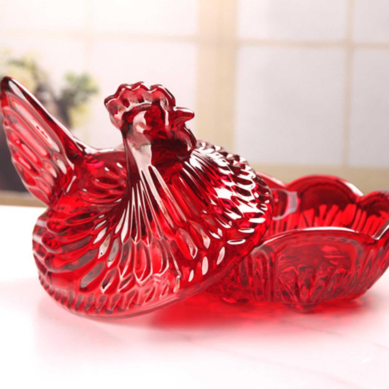 Vasos de cristal, forma de pollo, cuenco de dulces, cuenco retro para caramelos con tapa, plato de postre, cuenco para aperitivos, adorno para decoración del hogar, cubierto