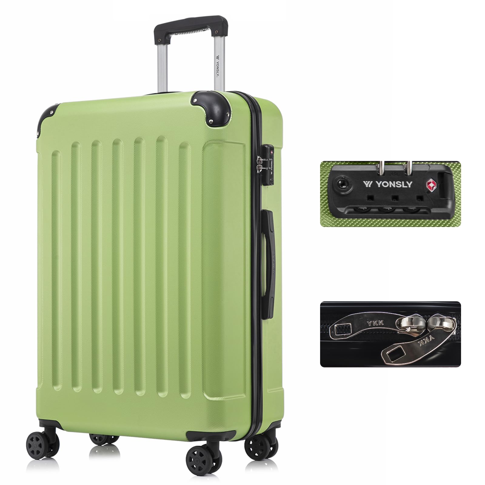 yonsly Koffer Suitcase, Trolley Reisekoffer, Rollkoffer Handgepäck mit 4 Rollen 360°, ABS Hartschalen, Sicherheitsschloss, Weicher Gummigriff, 210D-Futter