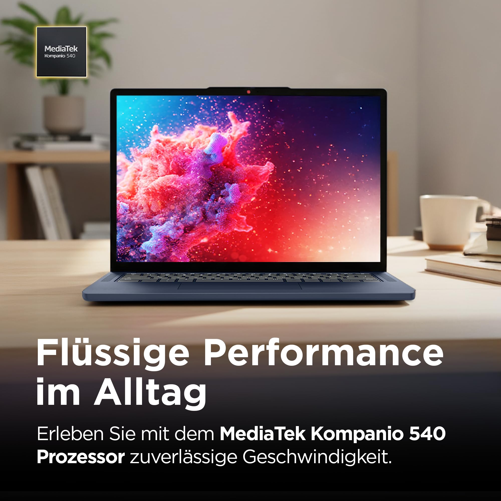 Lenovo Chromebook Laptop | 14" WUXGA Display | MediaTek Kompanio 540 | 4GB RAM | 128GB SSD | ARM Mali-G57 MC3 Grafik | ChromeOS | QWERTZ | exkl. Farbe in Cosmic blau | 3 Monate Premium Care