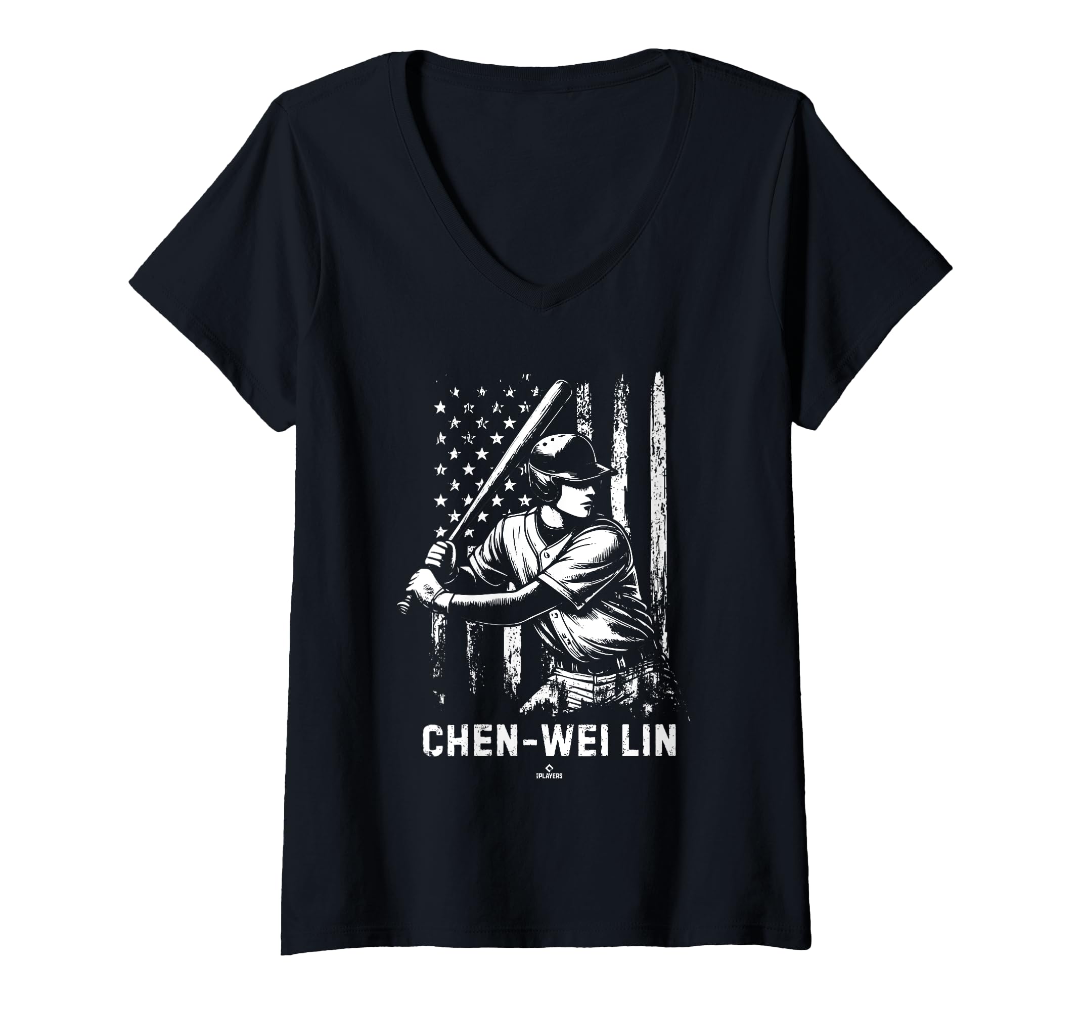 Womens Player Illustration Flag Chen-Wei Lin Prospect Baseball Fan V-Neck T-Shirt