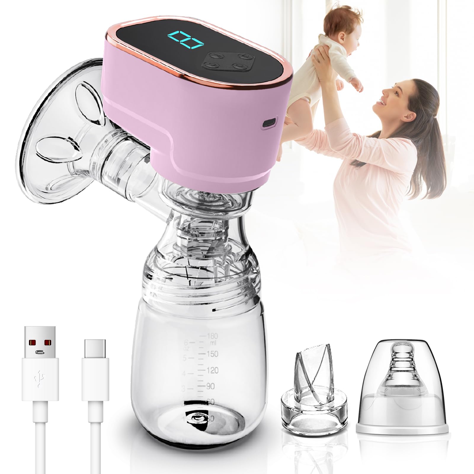 HyAdierTech Tiralatte Elettrico,Tiralatte Ricaricabile con 3 Modalità e 9 Livelli,Forte Aspirazione Pompa per Allattamento,Tiralatte Neonati Elettrico Portatile,Coppette Raccogli Latte Materno (Viola)
