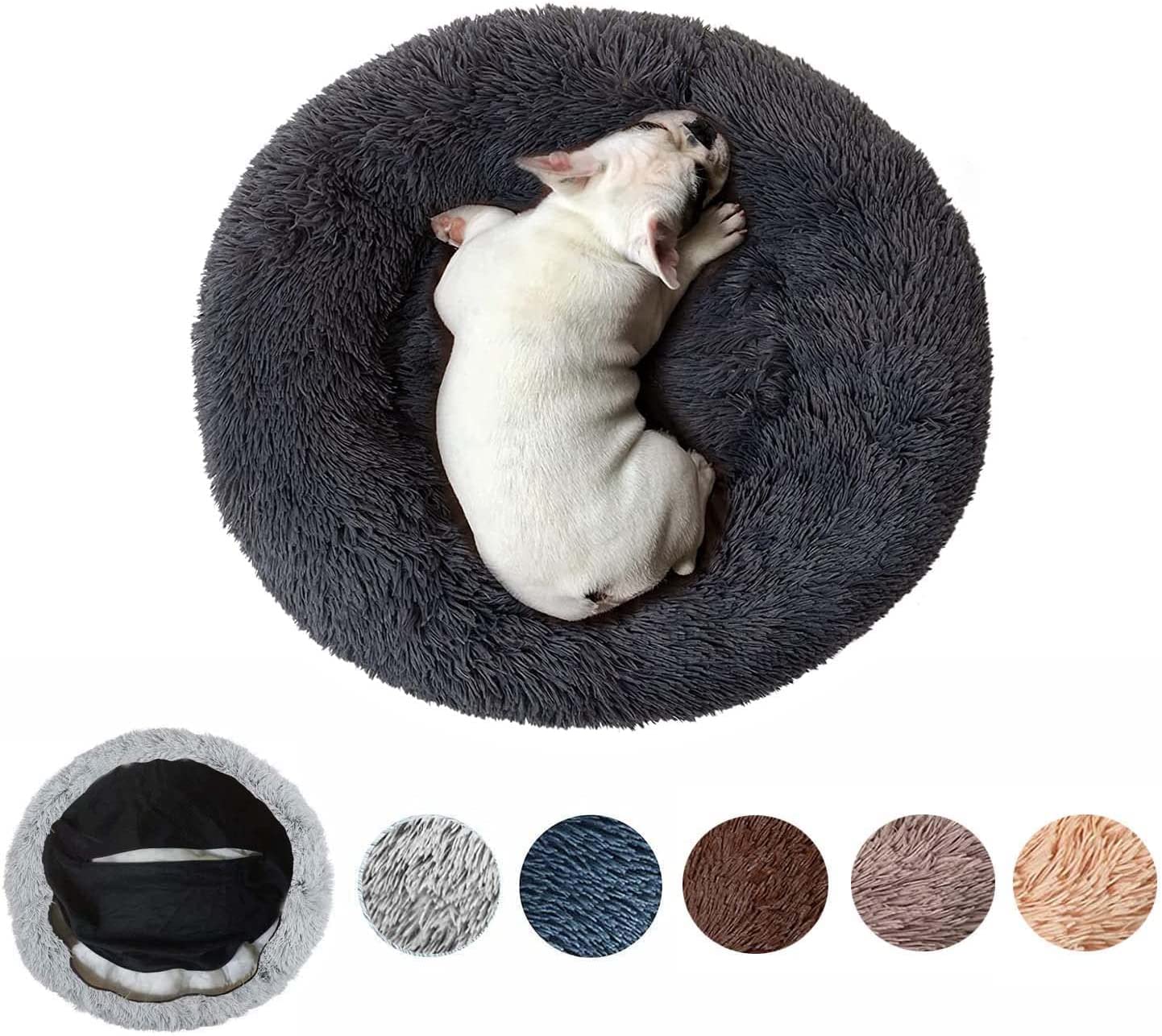 Cesta para perros esponjosa antiestrés, lavable y extraíble, suave y redonda, cestas y muebles cómodos para perros y gatos (L-80 cm), color gris oscuro