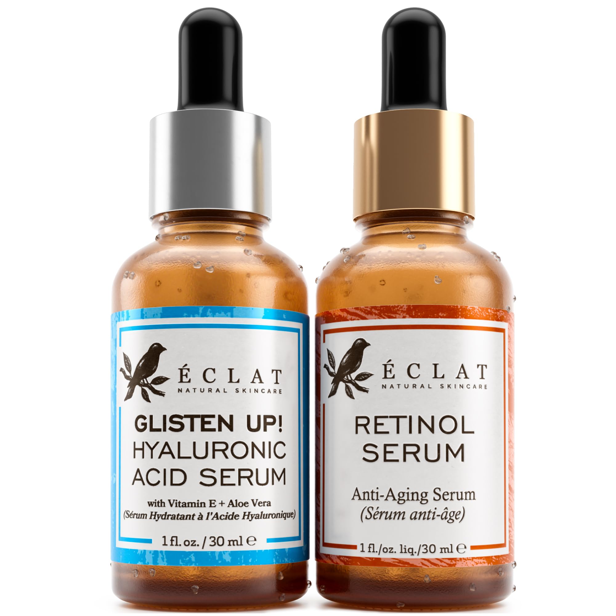 Retinol Serum + Hyaluronic Acid Serum Set – Anti Aging Retinol with Vitamin E + 2.5% Hyaluronic Acid with B5, Green Tea & Jojoba – Hydrating, Nourishing & Plumping Duo 1 fl oz each