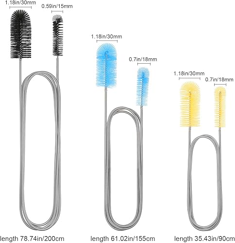 Miniatura 4 de Patelai 3 piezas de cepillo de manguera de filtro de acuario, tubo flexible de acero inoxidable, cepillo largo, limpiador de tuberías dobladas de