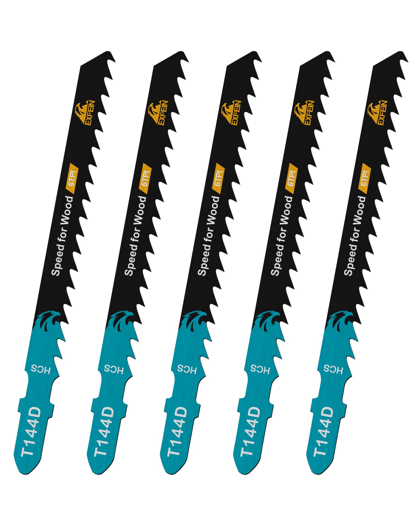 EXFEIN 5-piece HCS Jigsaw Blades for Softwood Plywood, Professional Accessory Jigsaw (T144D)