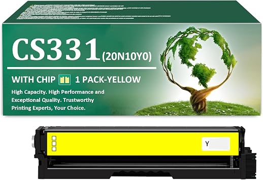 CS331 Toner Cartridges Replacement for Lexmark 20N10K0 20N10C0 20N10M0 20N10Y0 Toner Cartridge with Chip Work for Lexmark CS331 CS331dw CX331 CX331adwe Printers 1 Yellow