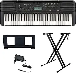 Kit Teclado Arranjador 61 Teclas PSR E283 com Fonte Bivolt e Suporte em X