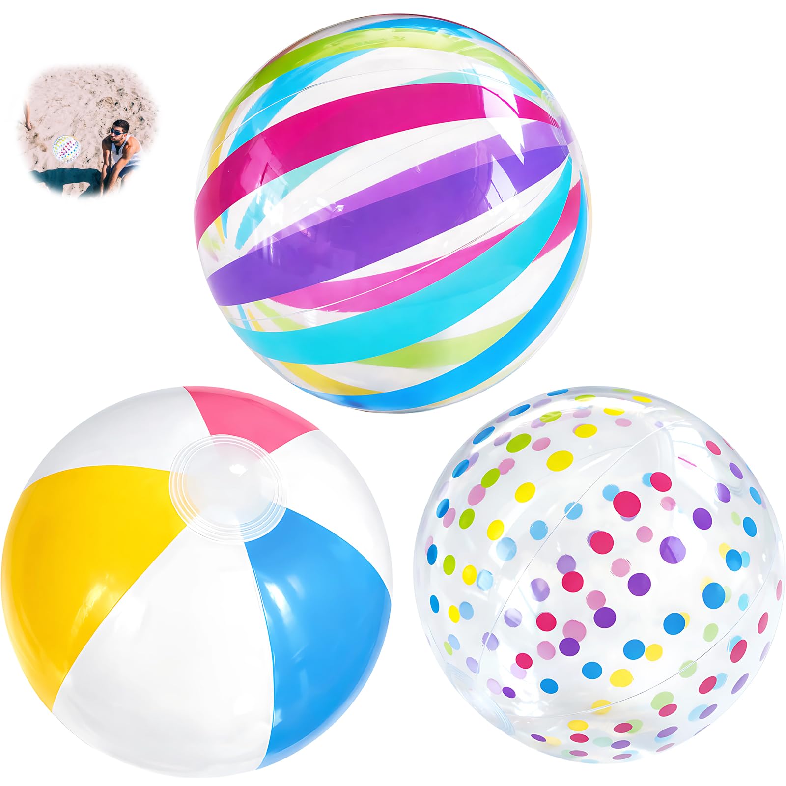 JBLJDWD 3Pcs Beach Ball, Bright Inflatable Ball with Multicolor Design, Lightweight Beach Balls for Beach Activities, Vibrant Beach Balls Inflatable for Outdoor Play(11 Inch)