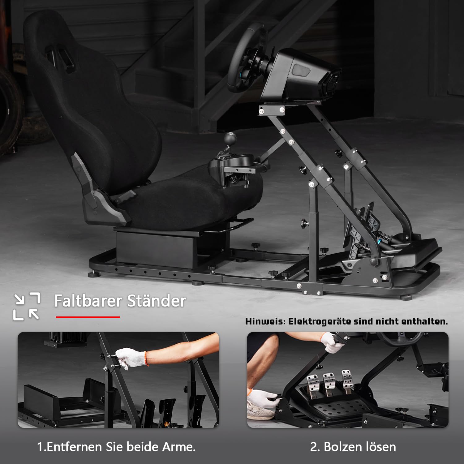 Dardoo Stabileres Rennsimulator-Cockpit mit Spielsitz Passend für Logitech G29 G920 G923,für Thrustmaster T150,für Fanatec, Lenkradständer mit Verstärkungsstangen, Lenkrad und Pedal nicht inbegriffen