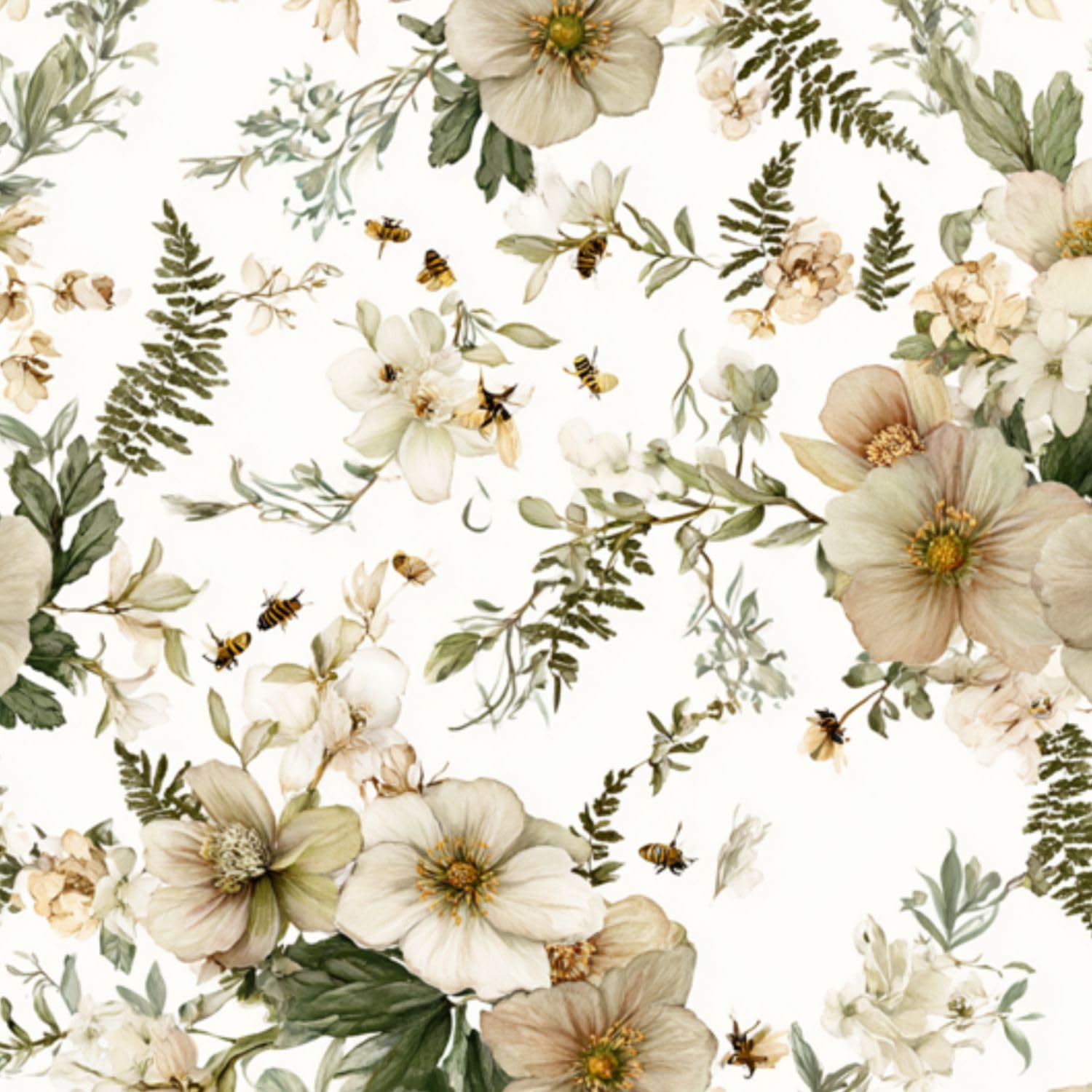 DERUINVAIO Self Adhesive Feature Removable Antique Botanical Fern Peel and Stick Vinyl Wallpaper Roll, Sticky Lining Paper for Bedroom, Living Room, Kitchen Walls
