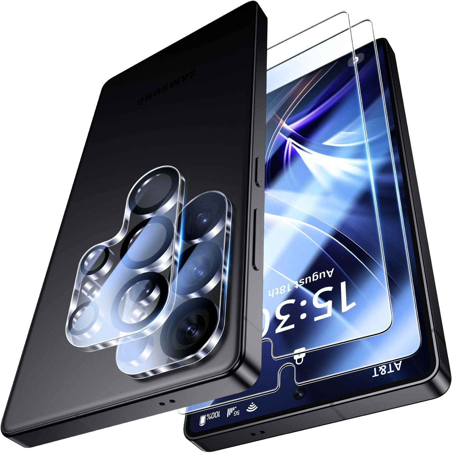 UniqueMe for Samsung Galaxy S25 Ultra Screen Protector -2+2 Pack Tempered Glass Film and Camera Lens Protector【Support Fingerprint】 Anti Scratch HD Clear Protective Film with Lens Cover + Install Tool