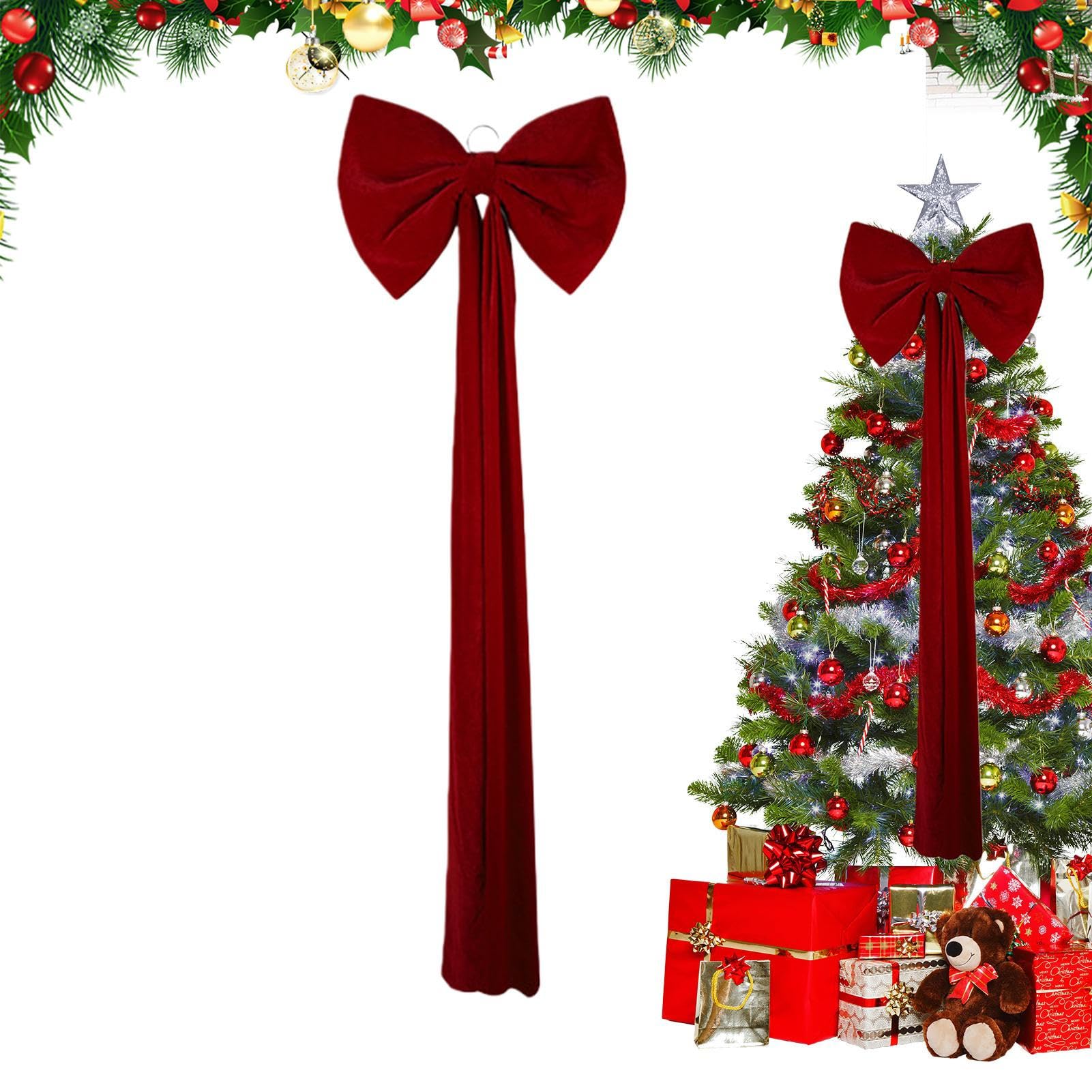 Schleife Als Weihnachtsbaumspitze Rote Festliche Dekoration | Samt Schleife Aufsatz Für Weihnachtskranz, Tür, Girlande, Schrank, Zuhause, Bauernhaus, Bankett Und Party