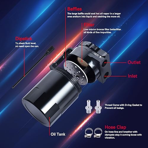 Miniatura 9 de SPEEDWOW Filtro universal de tanque de lata de aceite desconcertado con kit de manguera, 10.1 fl oz (rojo)