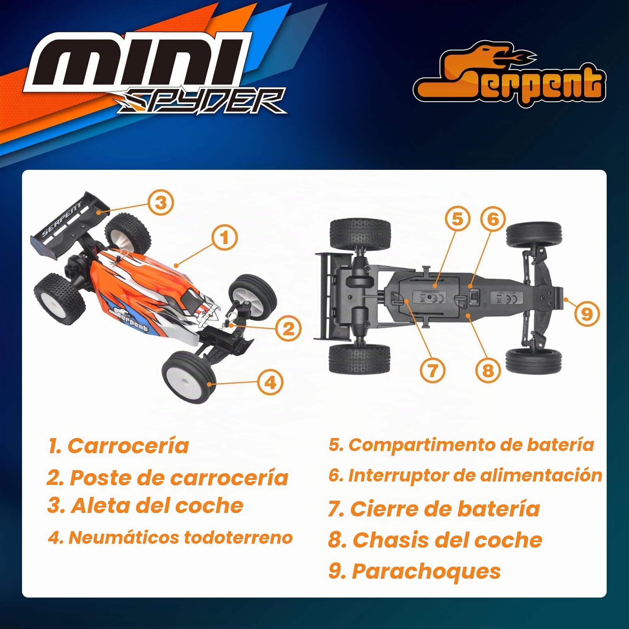 Serpent 1/24 Mini RC RTR, 2,4 GHz, Coche teledirigido con giroscopio | vehículo Todoterreno de Alto Rendimiento, Incluye 2 batería y Cable de Carga USB (430001-2)