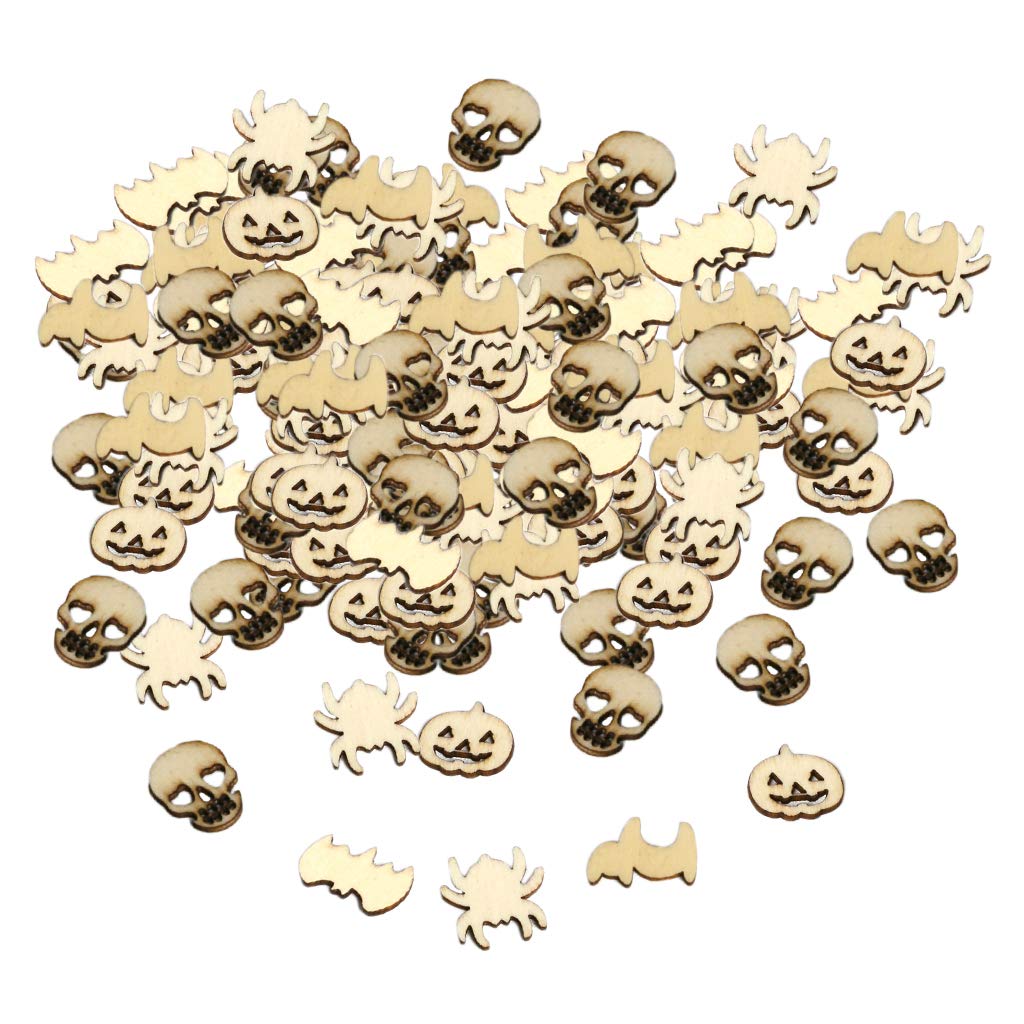 joyMerit 150 Pcs Wood Embellishments, Cutout Pumpkin and Spider Shaped Ornaments for Halloween Party Decors