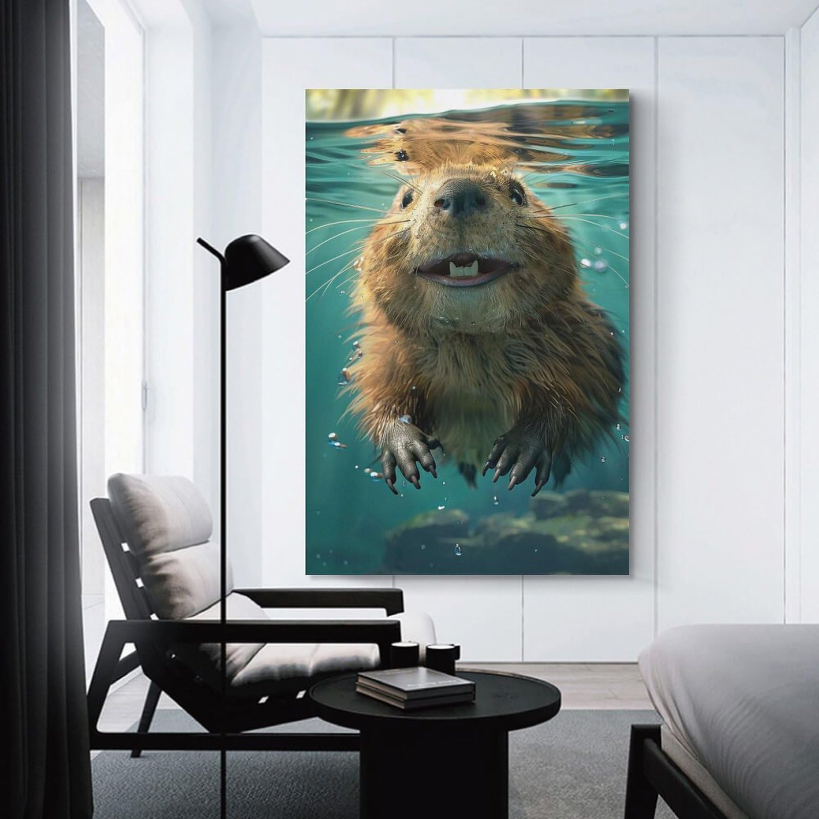 Junmoney Canvas Wall Art Beaver Sea, 24x36inch(60x90cm), for Corridors, Hallways Or Apartment Entries, Decorative Canvas Styling for Entry Areas