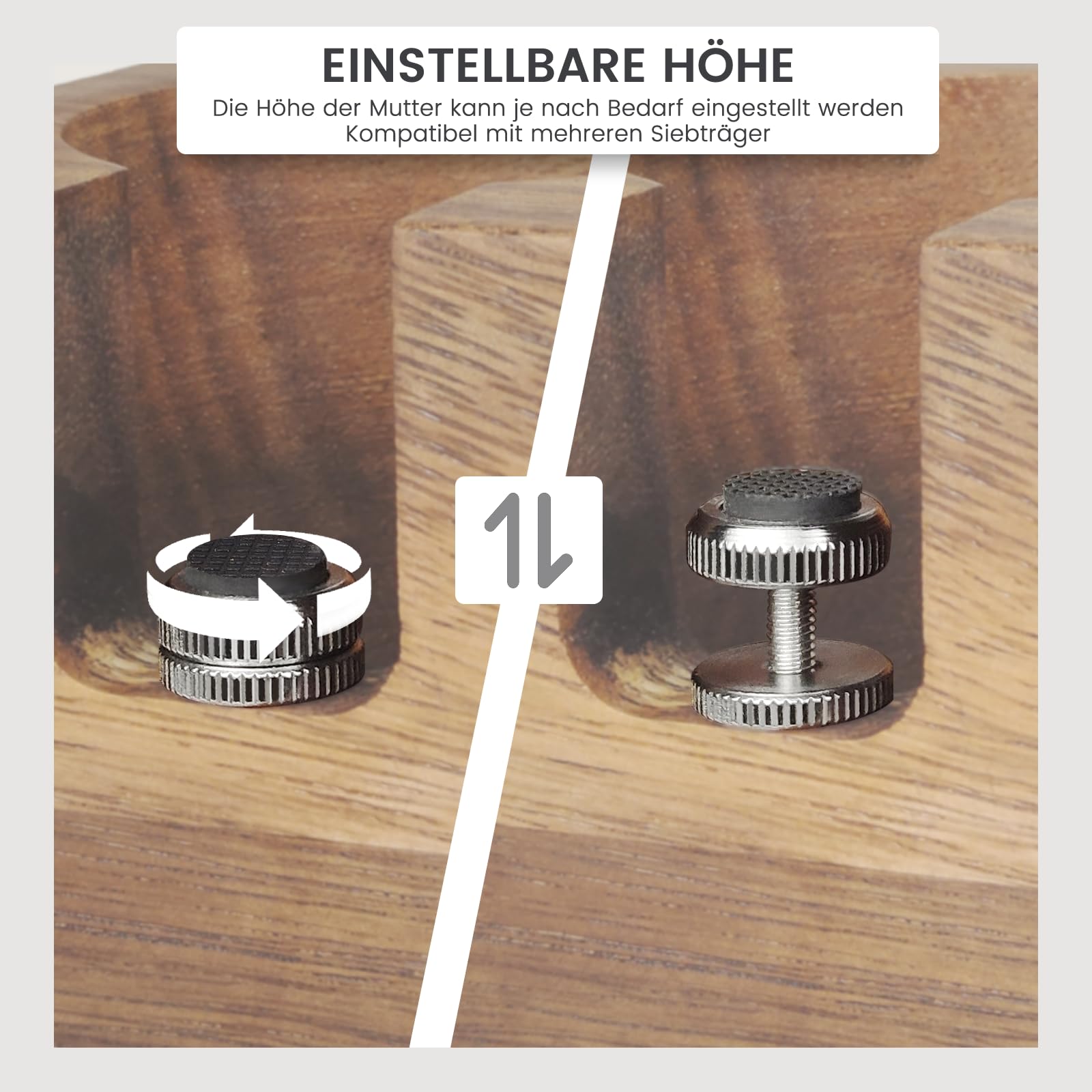 Tamperstation 58mm, Tamperstation Holz für Siebträger 58mm, Walnuss Barista Tamping Station für Espreso Zubehör mit Silikonkissen, Einstellbare Höhe