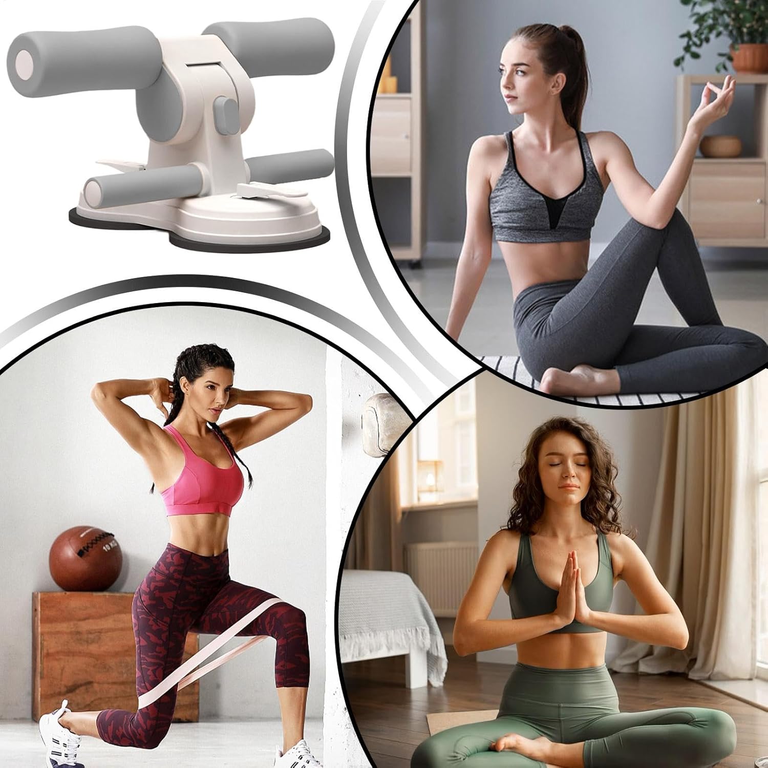 シットアップアシストデバイス - シットアップ、腹筋マシン腹筋エクササイズ器具 | 吸盤2個とプルロープ、3つのモード腹筋アシスタン